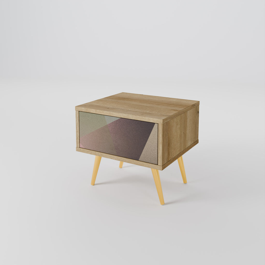 BEIGE GEOMETRY Nightstand in Oak Effect