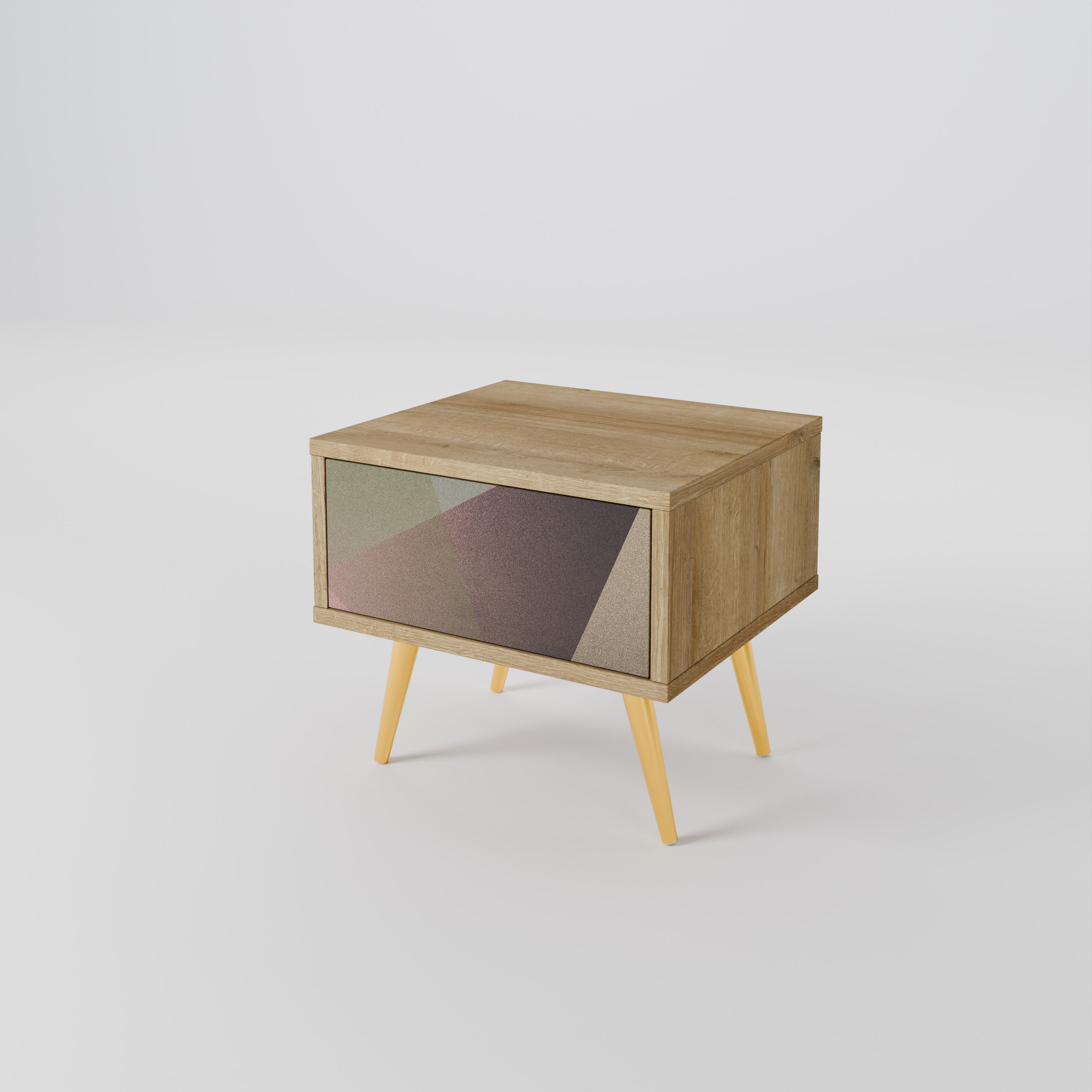 BEIGE GEOMETRY Nightstand in Oak Effect