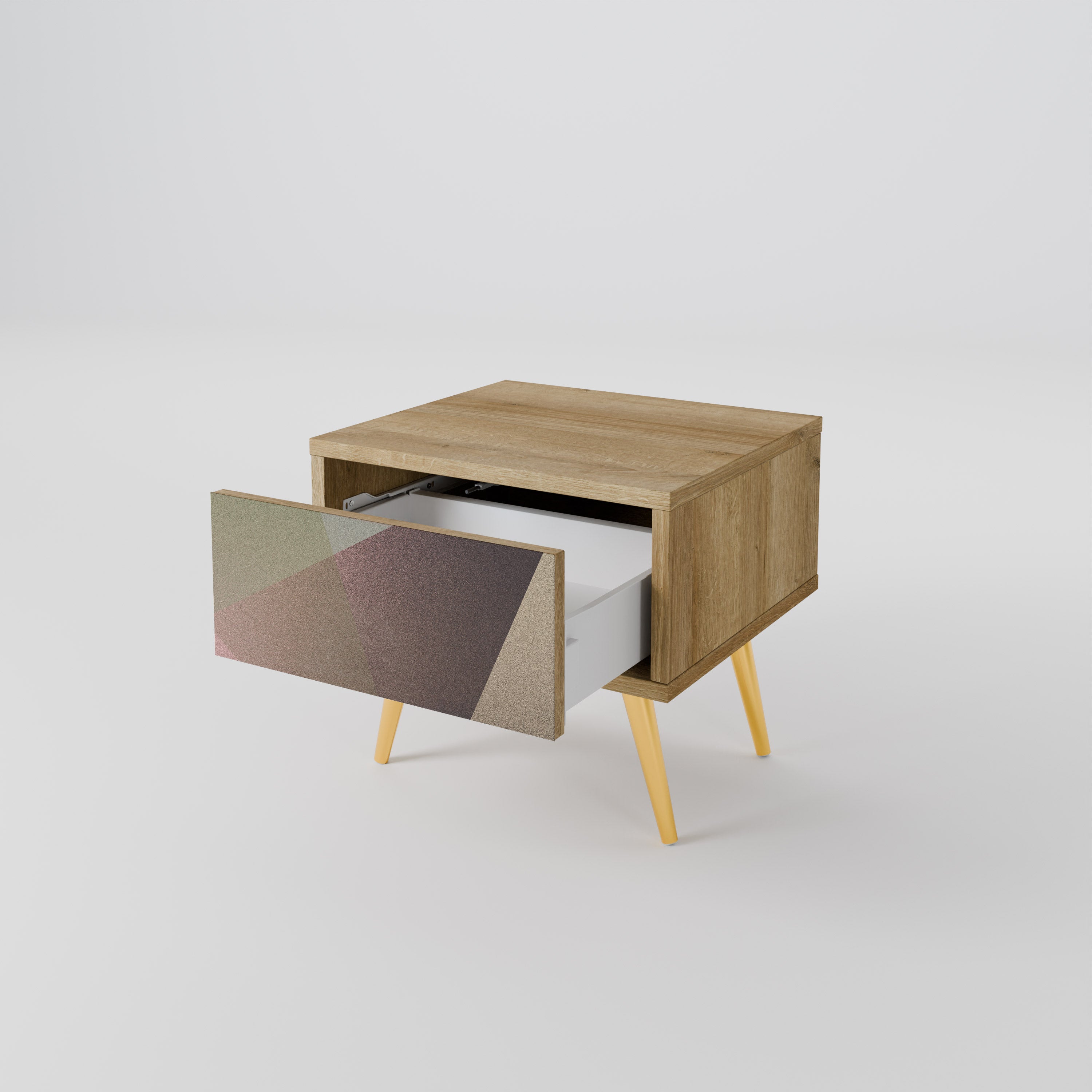 BEIGE GEOMETRY Nightstand in Oak Effect
