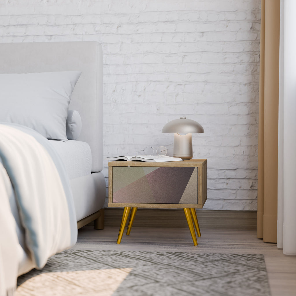 BEIGE GEOMETRY Nightstand in Oak Effect