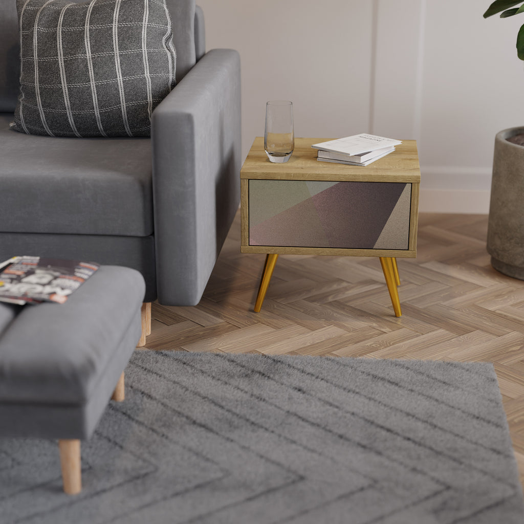 BEIGE GEOMETRY Nightstand in Oak Effect