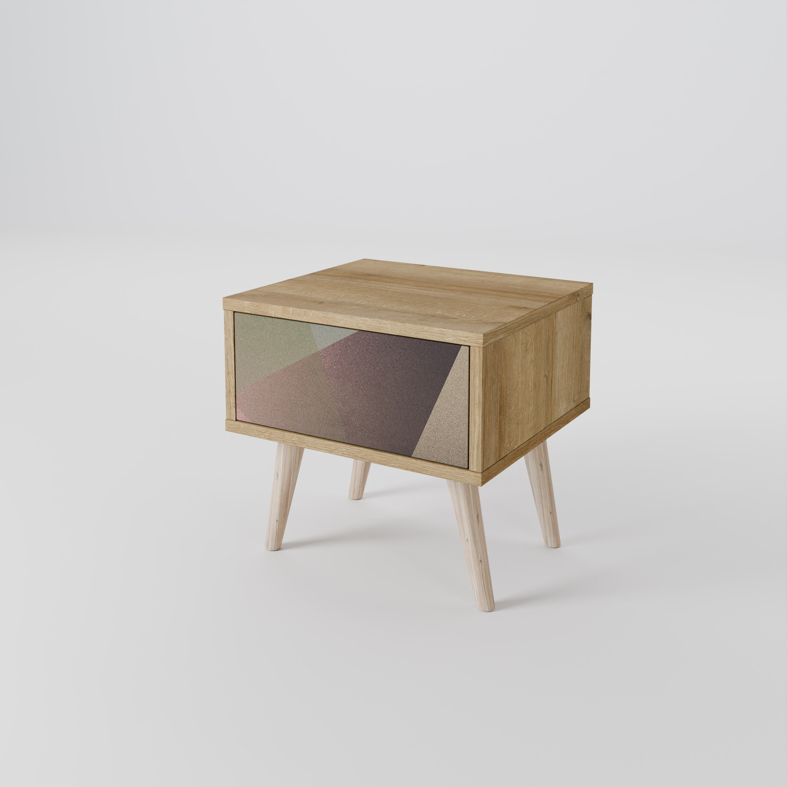 BEIGE GEOMETRY Nightstand in Oak Effect