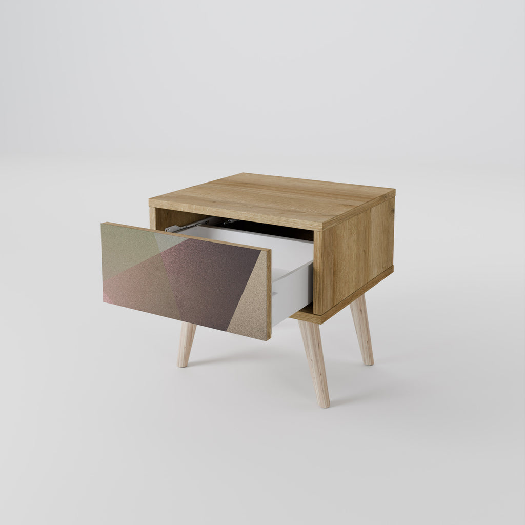 BEIGE GEOMETRY Nightstand in Oak Effect