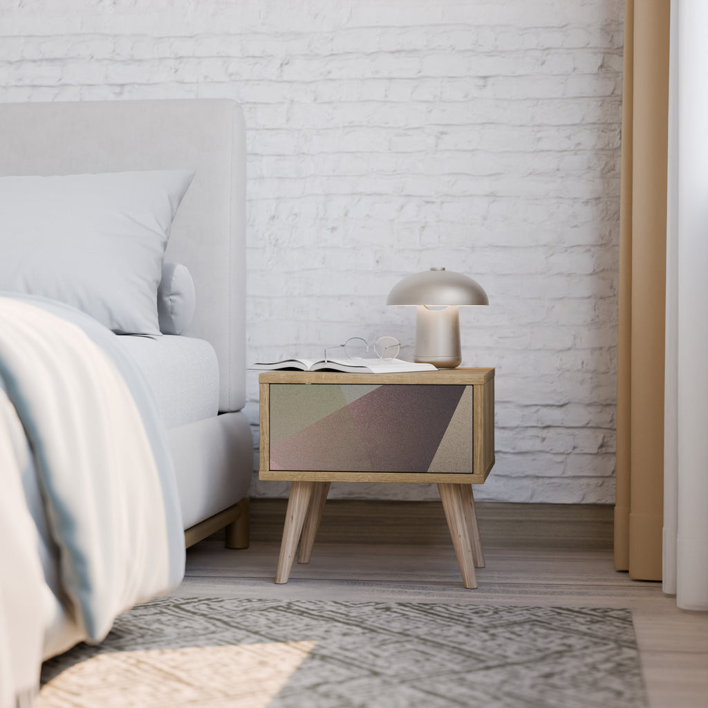 BEIGE GEOMETRY Nightstand in Oak Effect