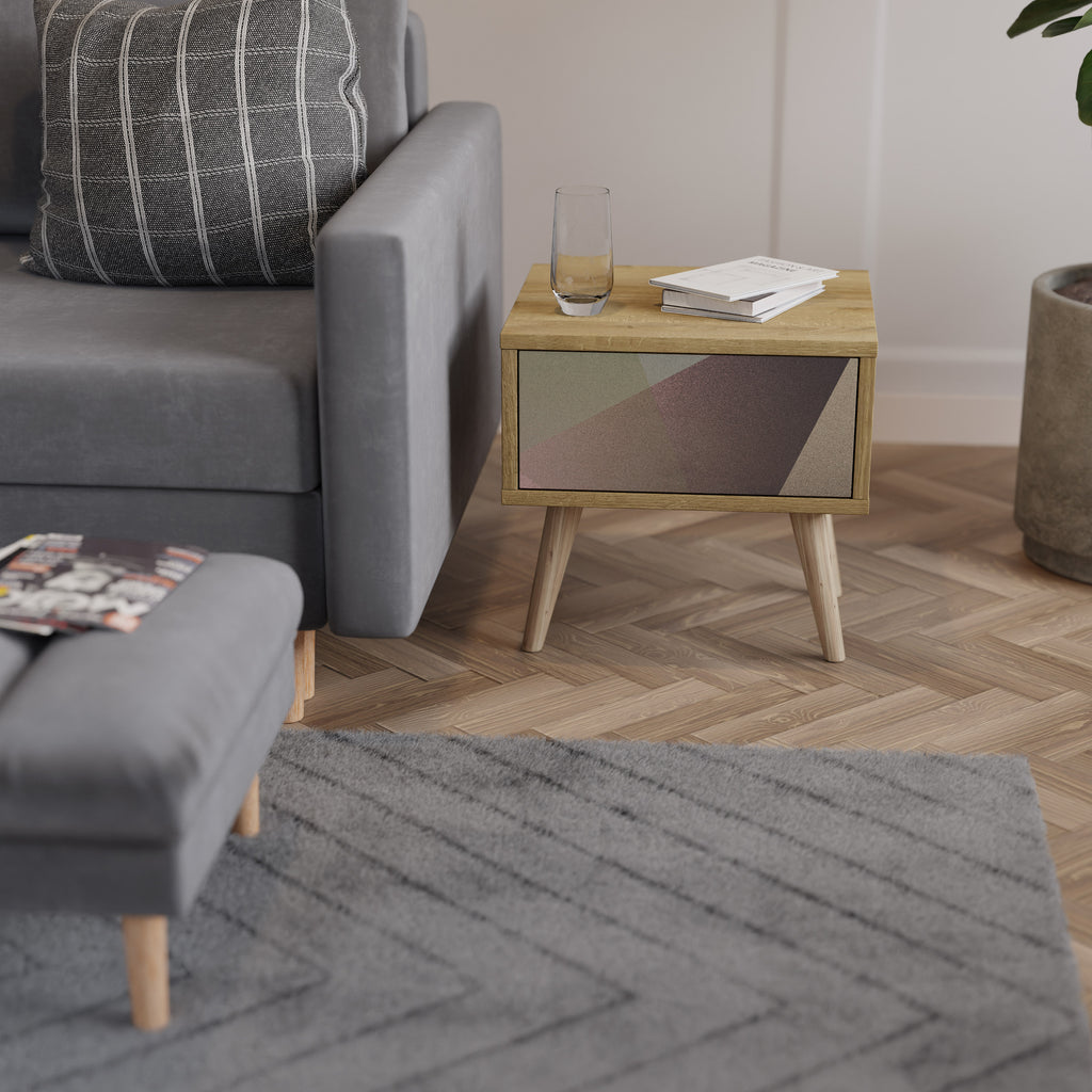 BEIGE GEOMETRY Nightstand in Oak Effect