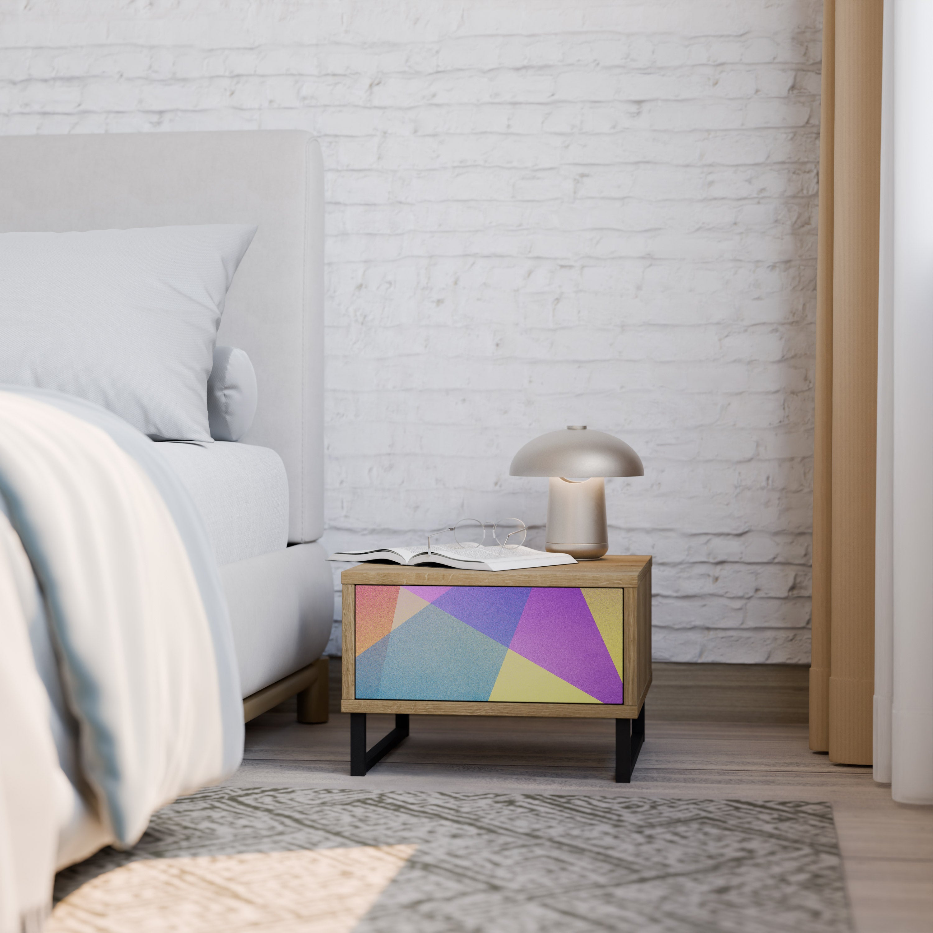 BRIGHT GEOMETRY Nightstand in Oak Effect