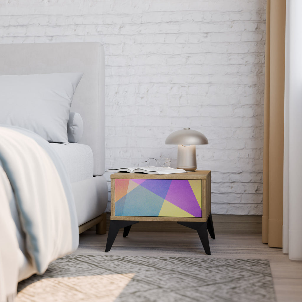 BRIGHT GEOMETRY Nightstand in Oak Effect