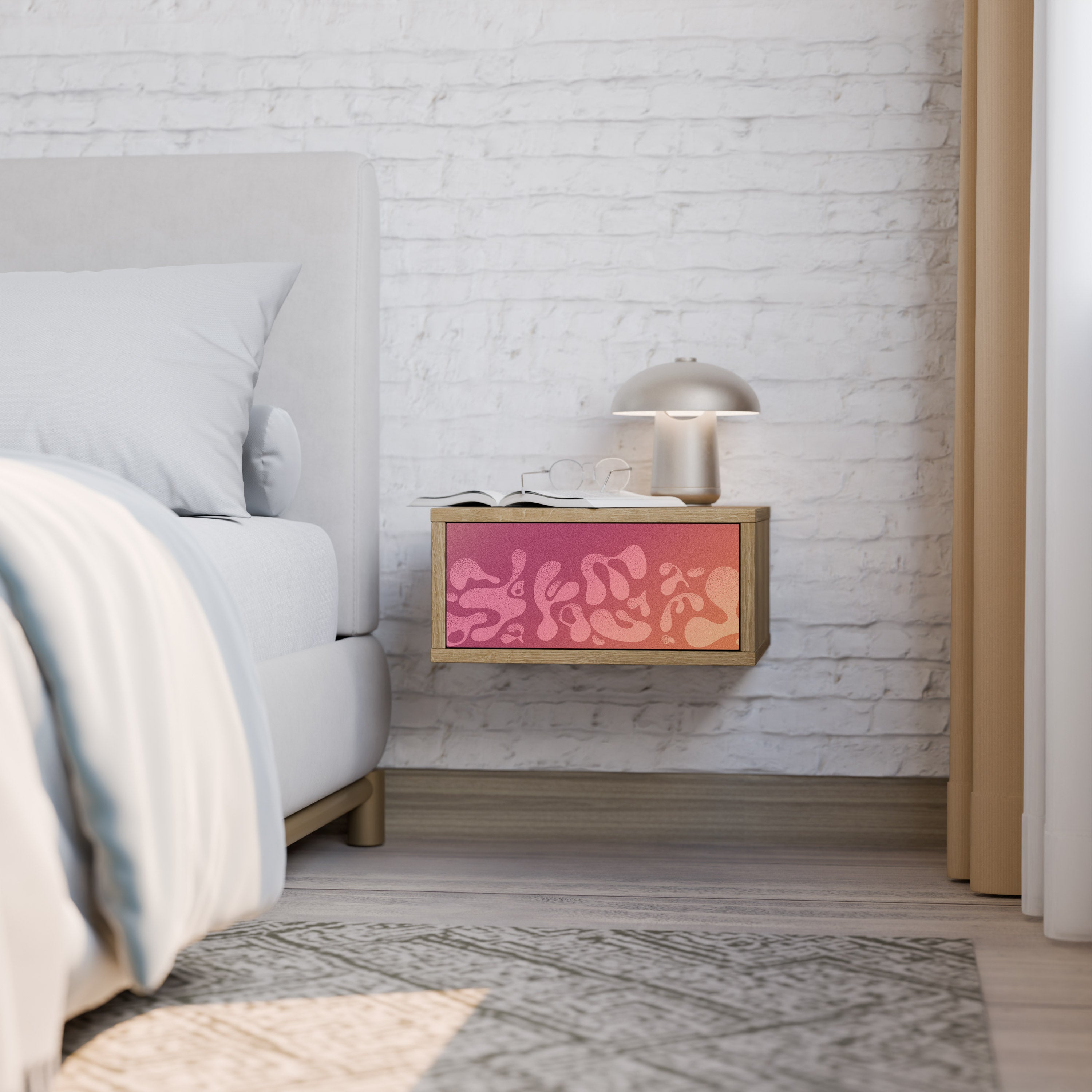 IRREGULAR PINK Nightstand in Oak Effect