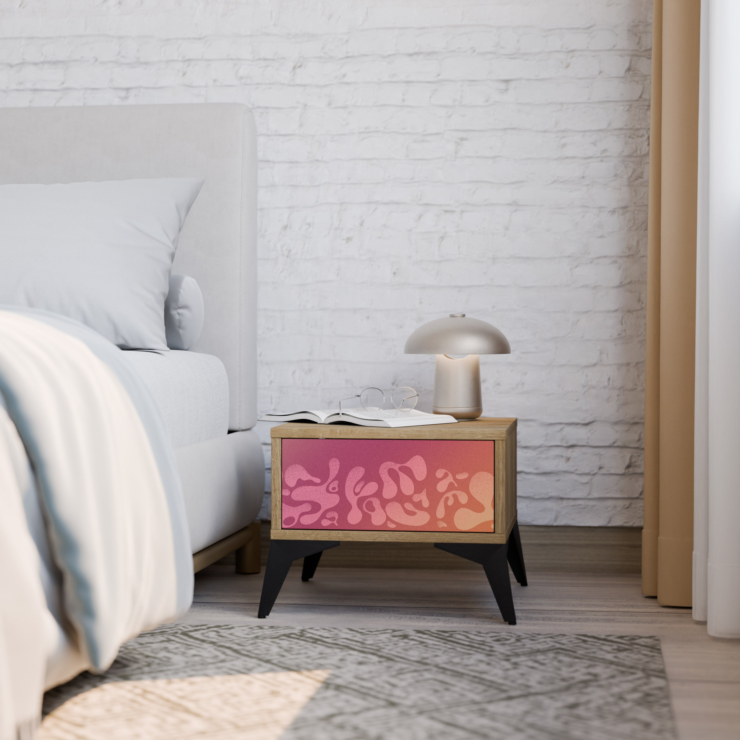 IRREGULAR PINK Nightstand in Oak Effect