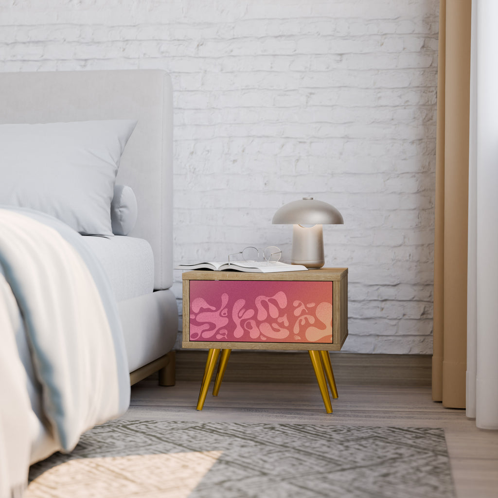 IRREGULAR PINK Nightstand in Oak Effect
