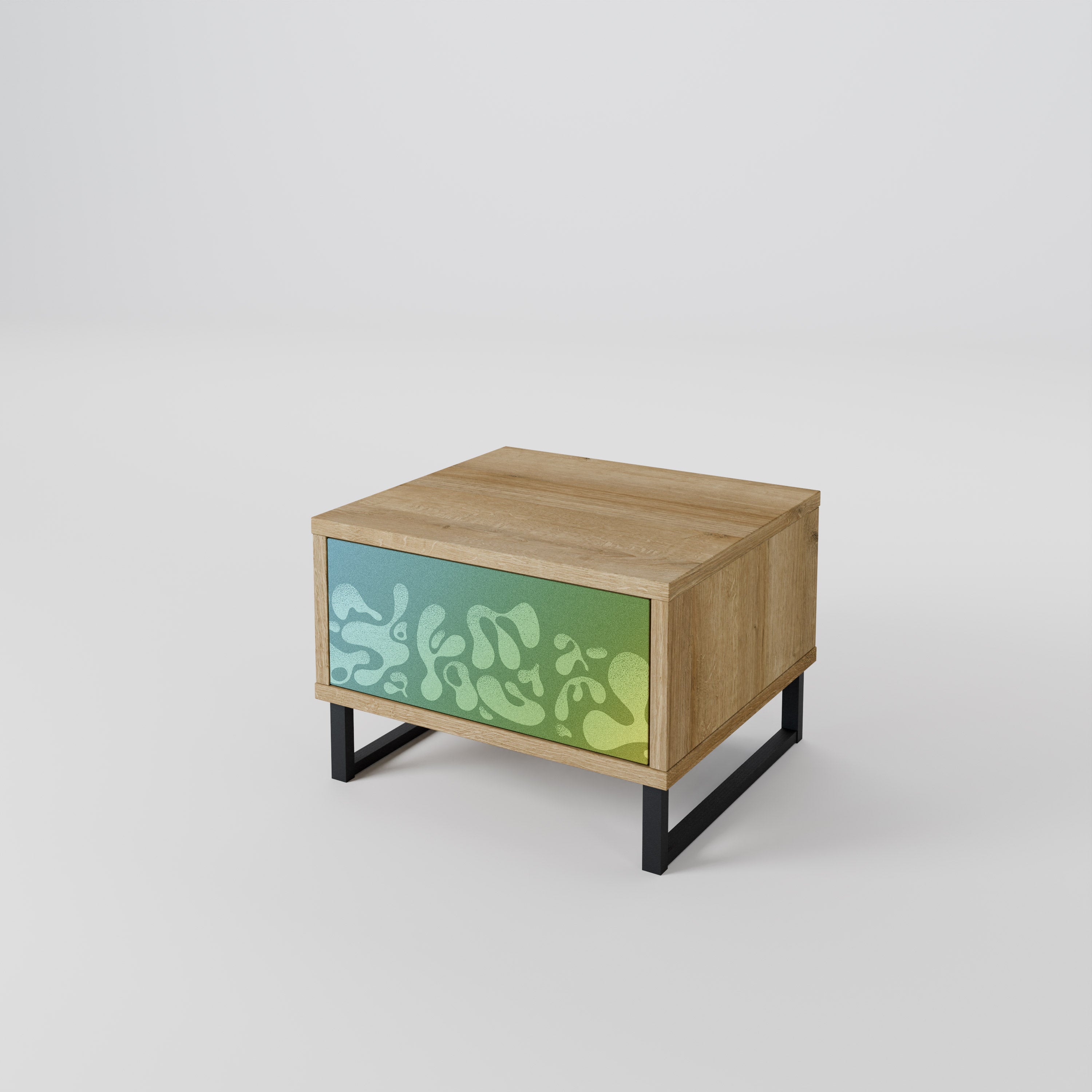 IRREGULAR BLUE Nightstand in Oak Effect