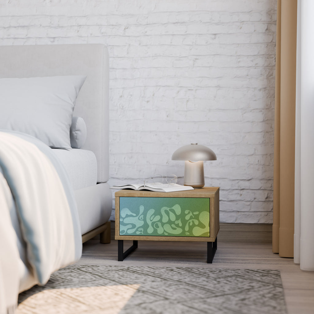 IRREGULAR BLUE Nightstand in Oak Effect