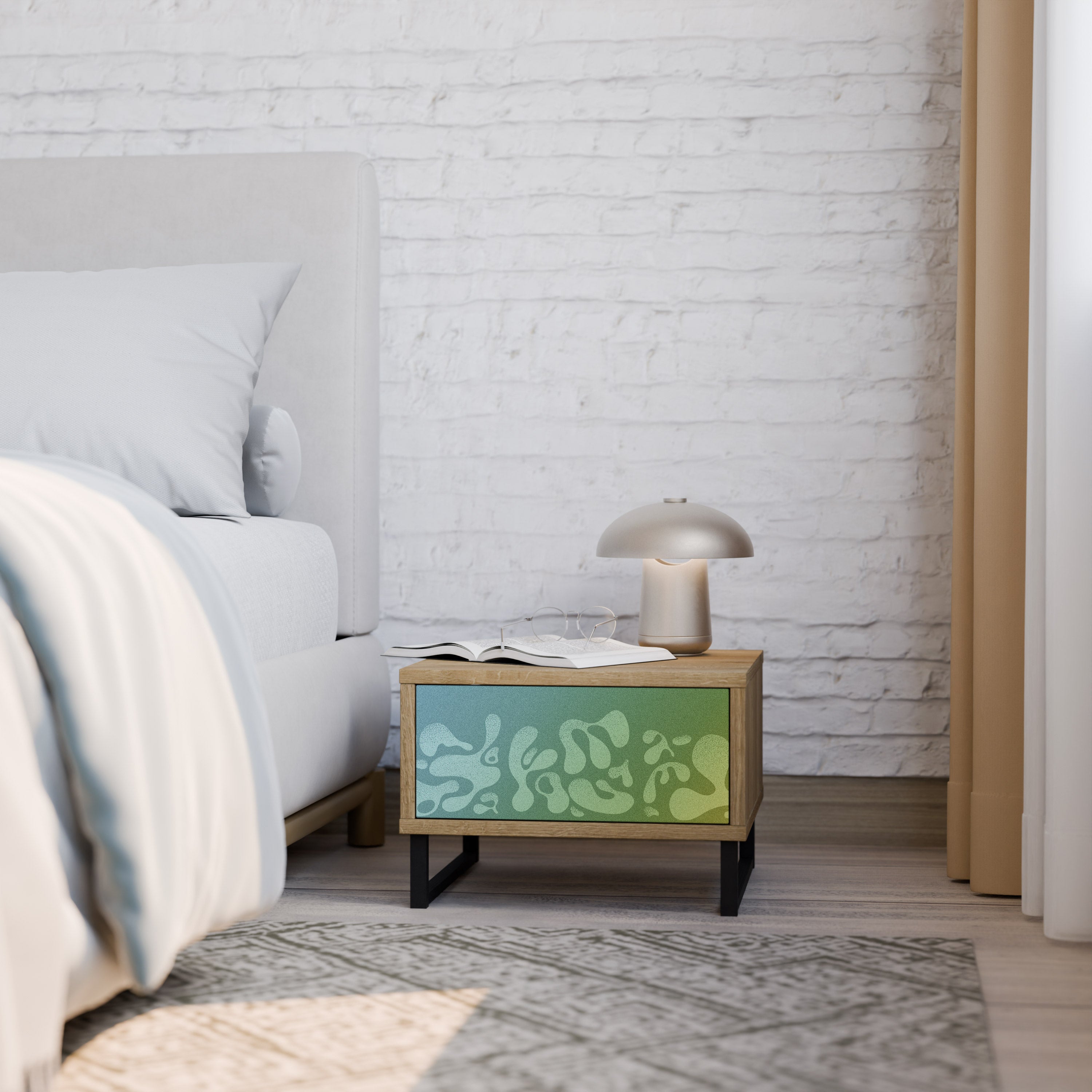 IRREGULAR BLUE Nightstand in Oak Effect