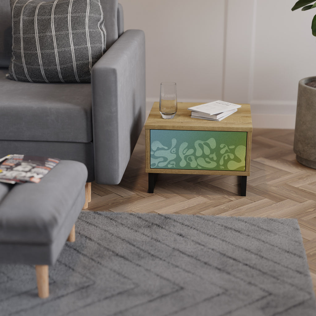 IRREGULAR BLUE Nightstand in Oak Effect