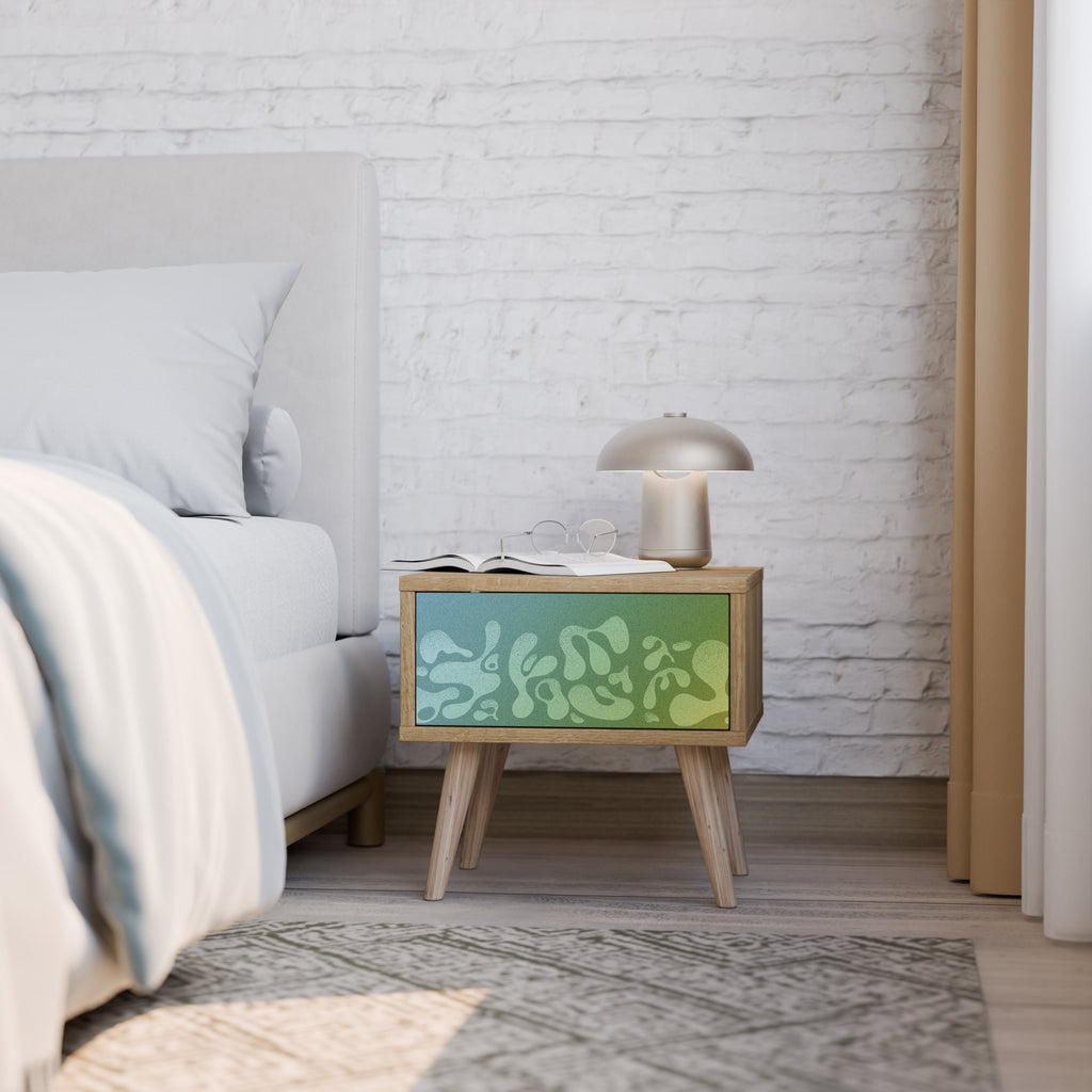 IRREGULAR BLUE Nightstand in Oak Effect