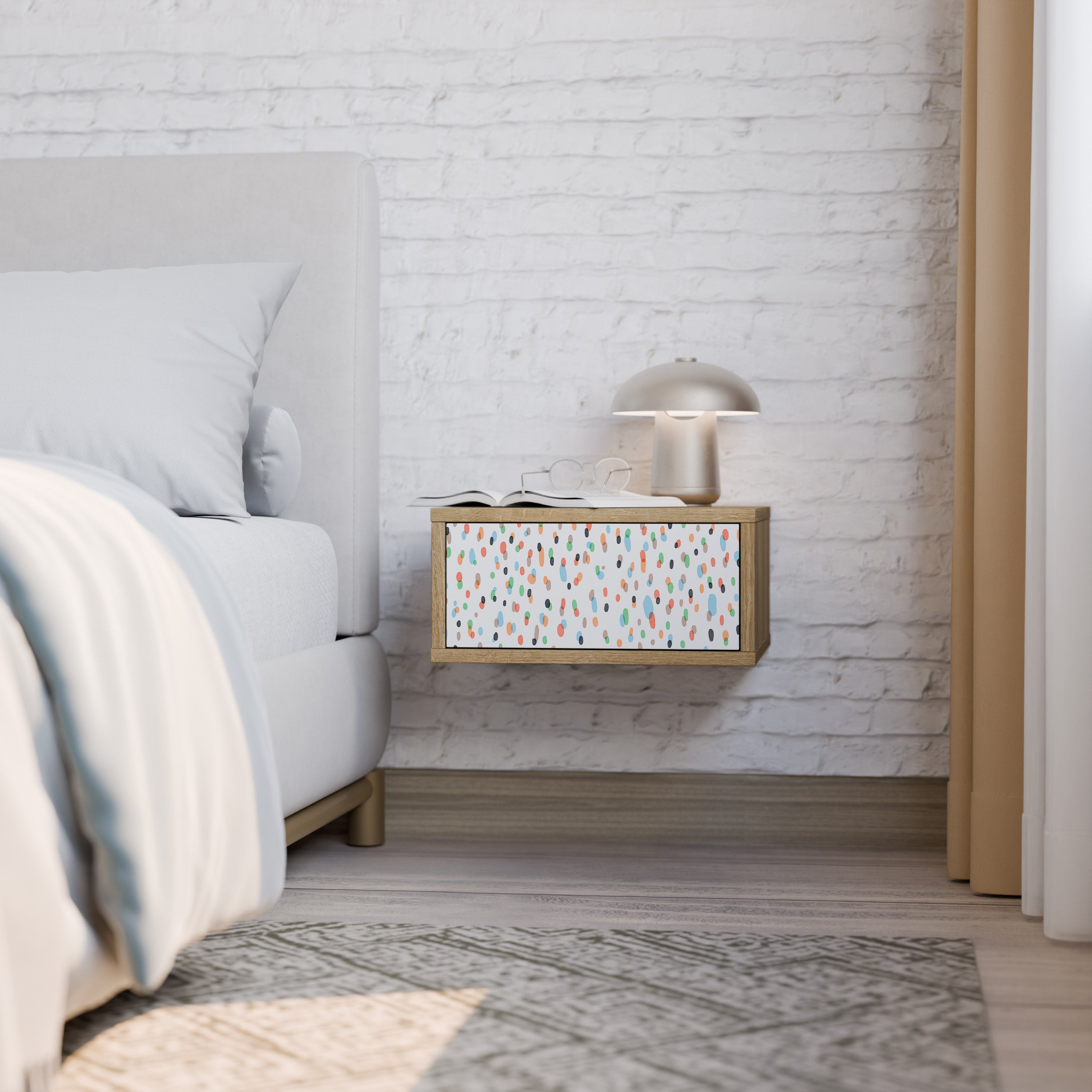 ENERGETIC SPOTS Nightstand in Oak Effect
