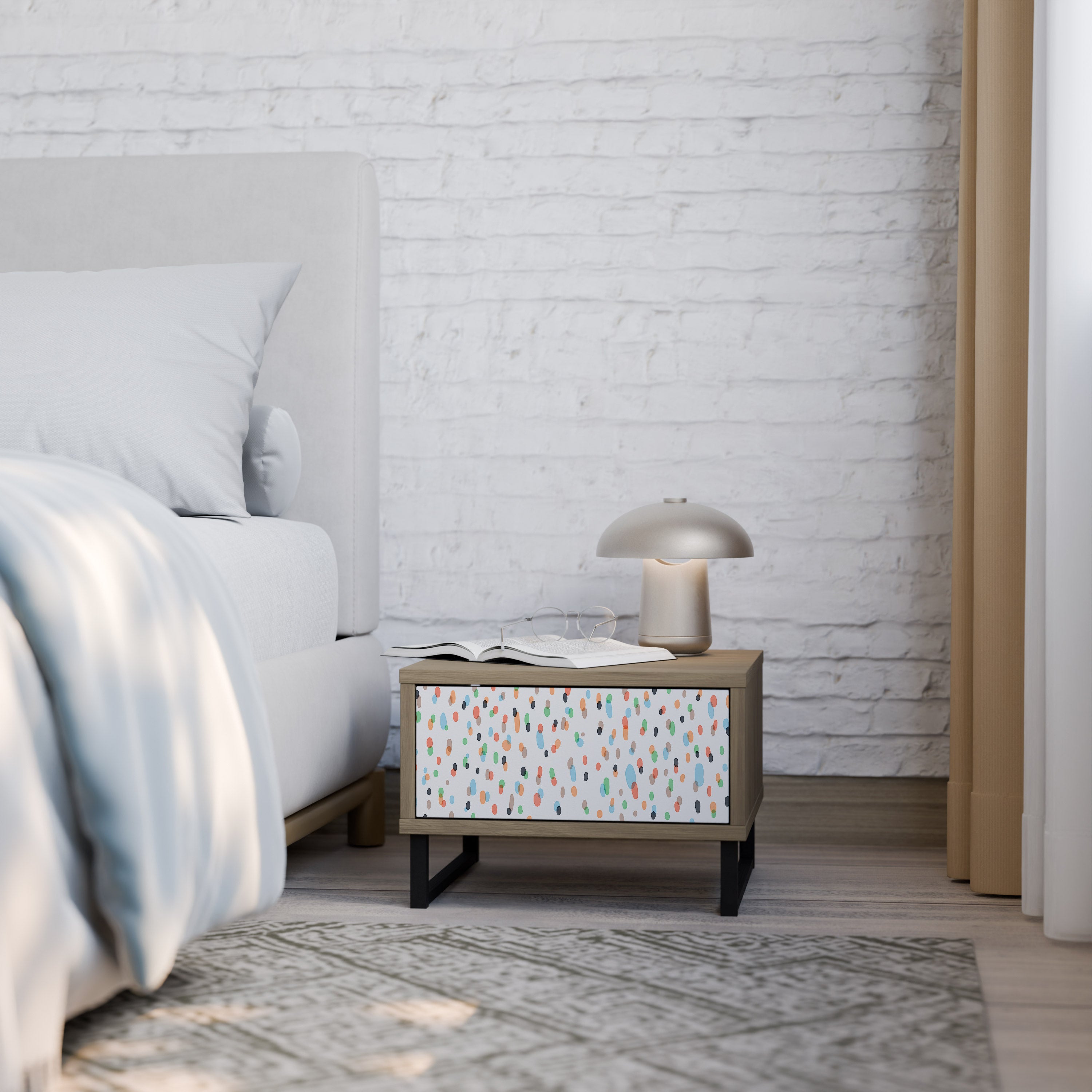 ENERGETIC SPOTS Nightstand in Oak Effect