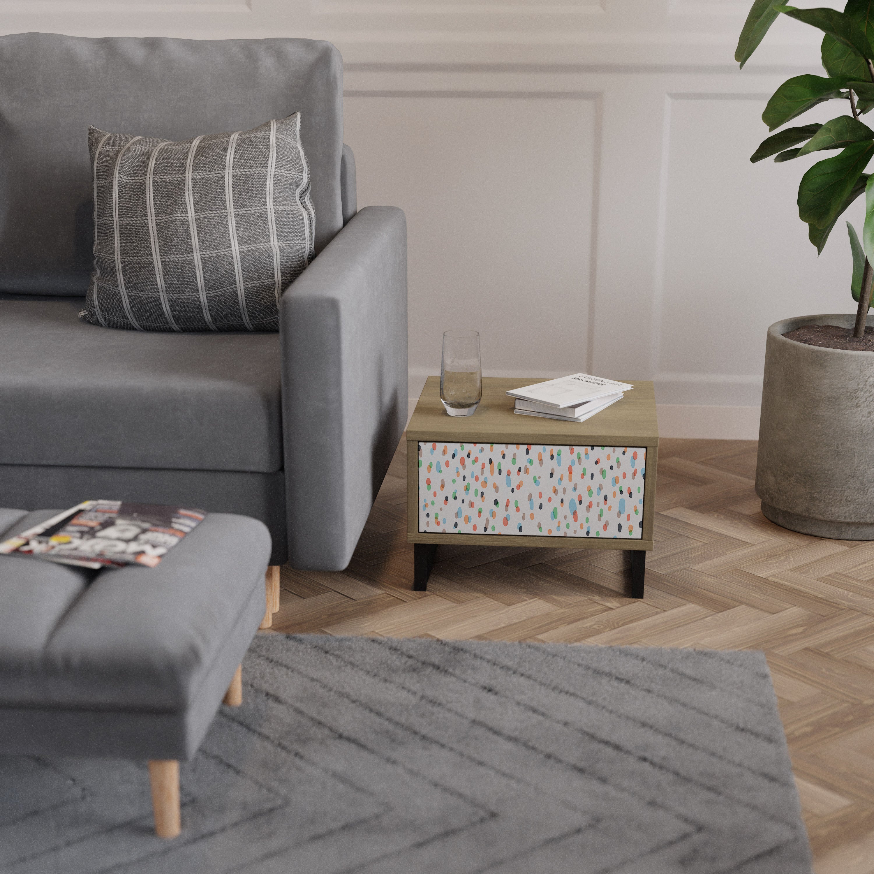 ENERGETIC SPOTS Nightstand in Oak Effect