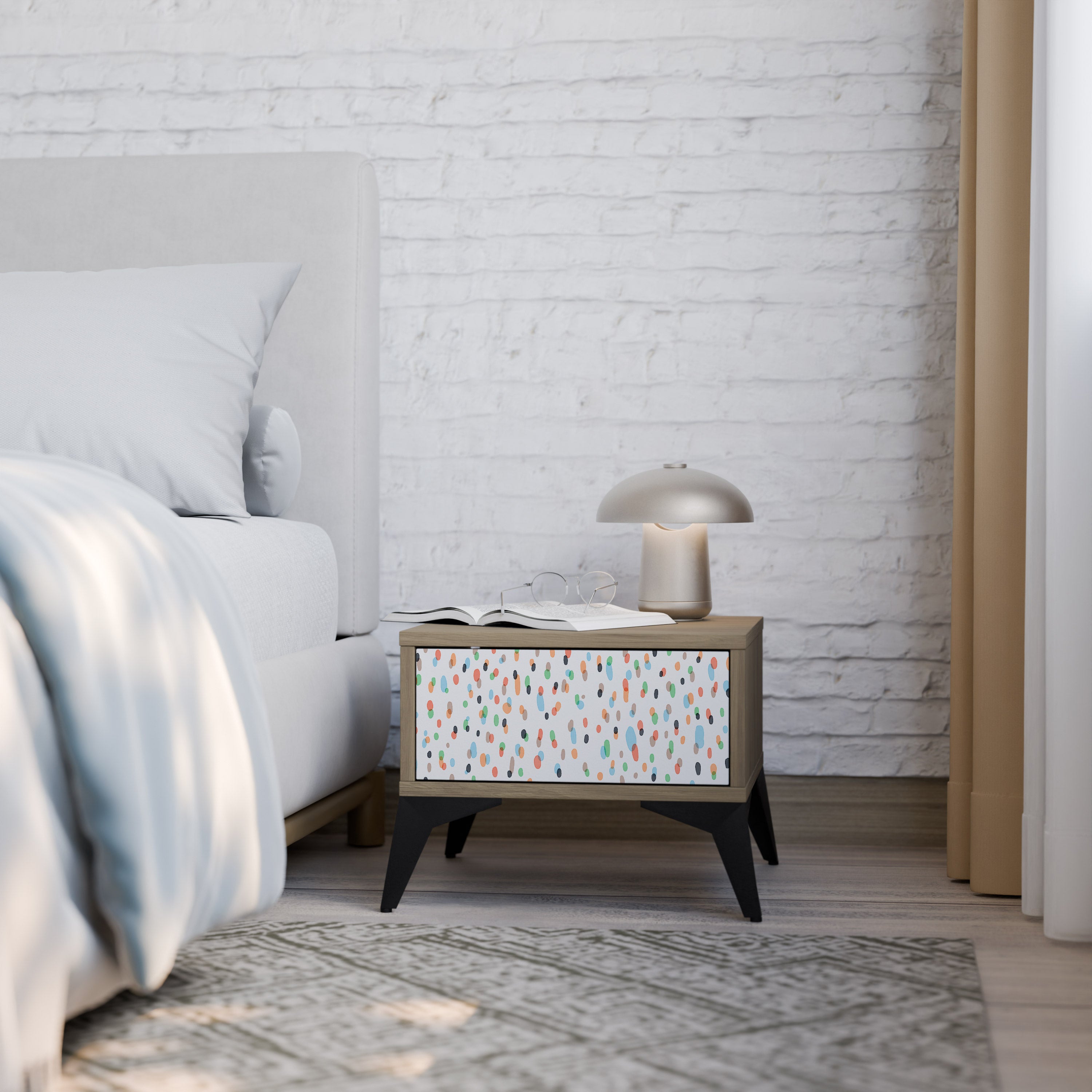 ENERGETIC SPOTS Nightstand in Oak Effect