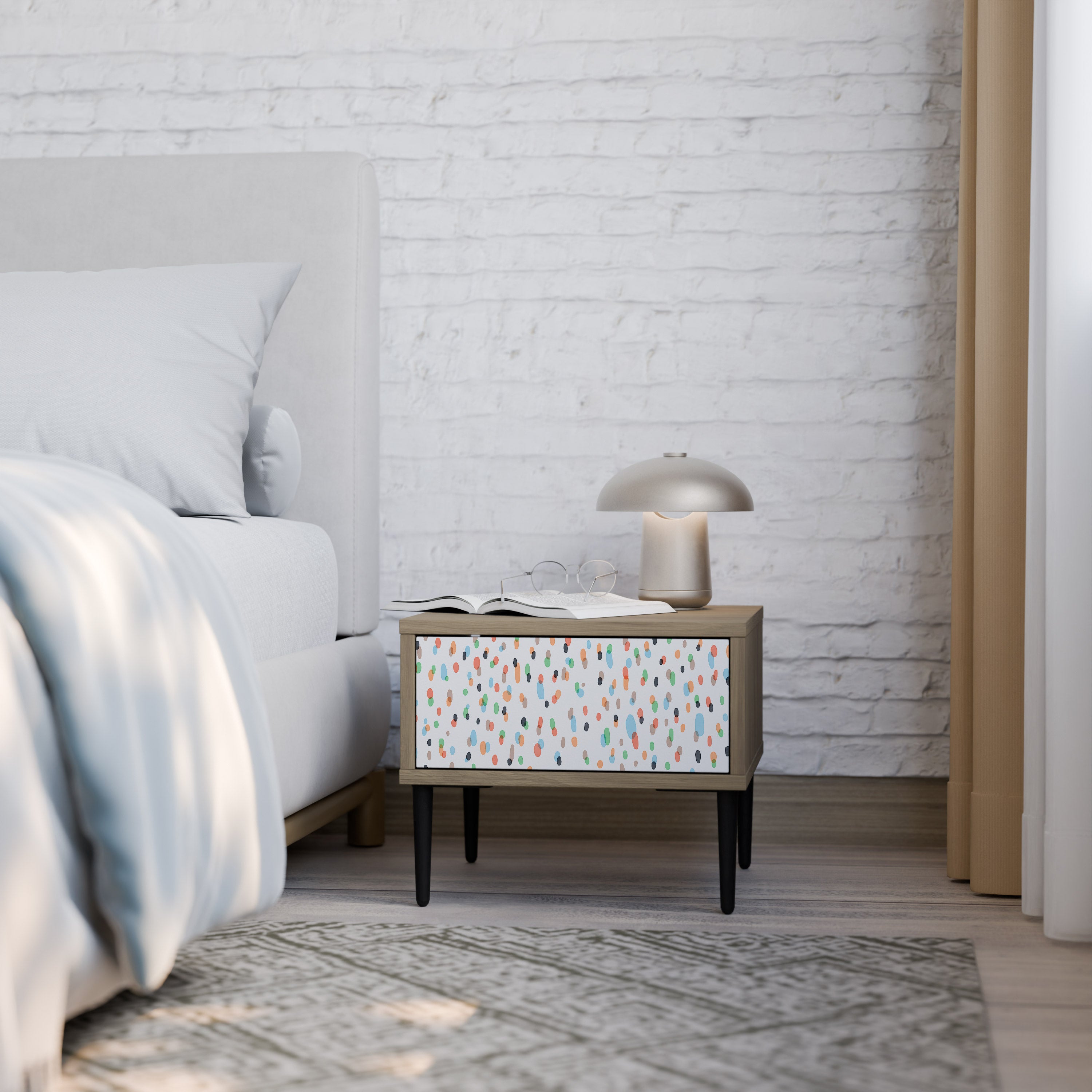 ENERGETIC SPOTS Nightstand in Oak Effect
