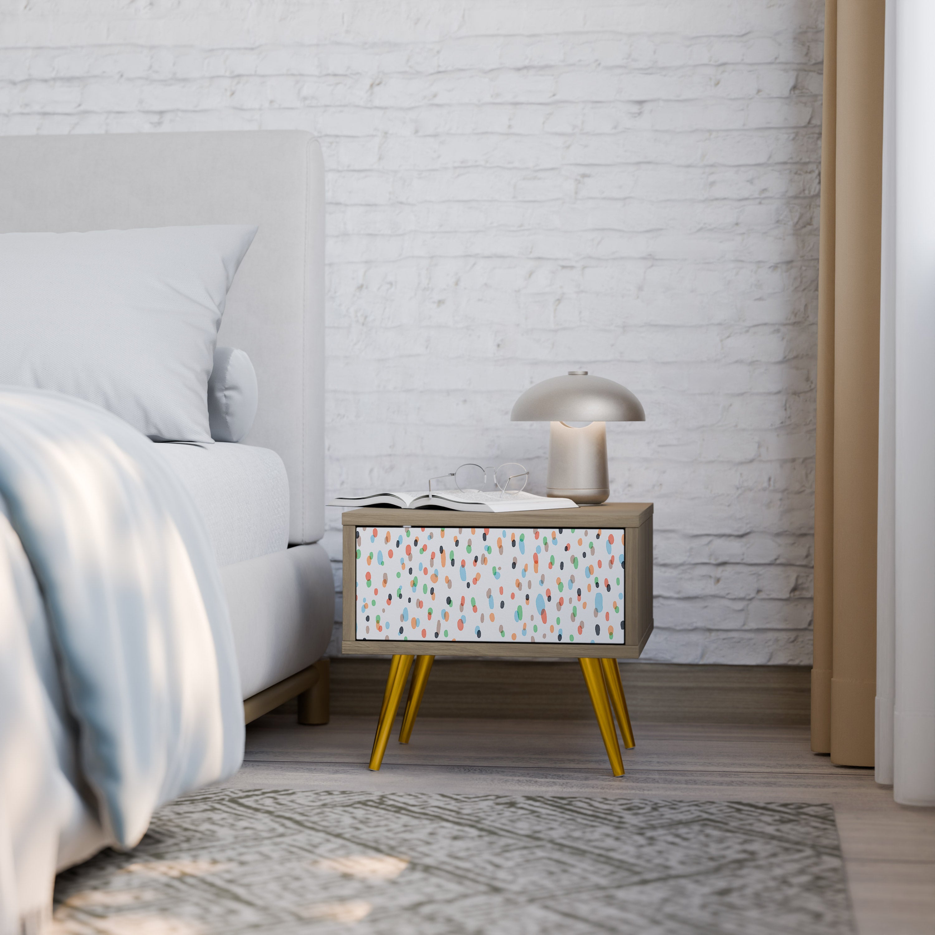 ENERGETIC SPOTS Nightstand in Oak Effect
