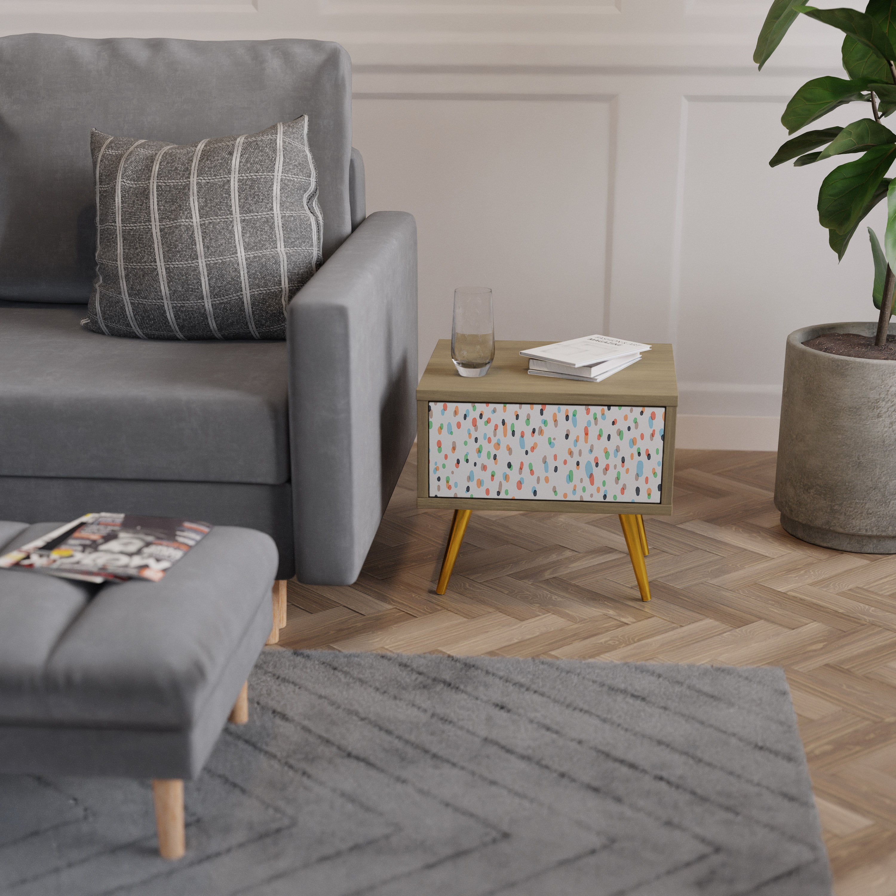 ENERGETIC SPOTS Nightstand in Oak Effect