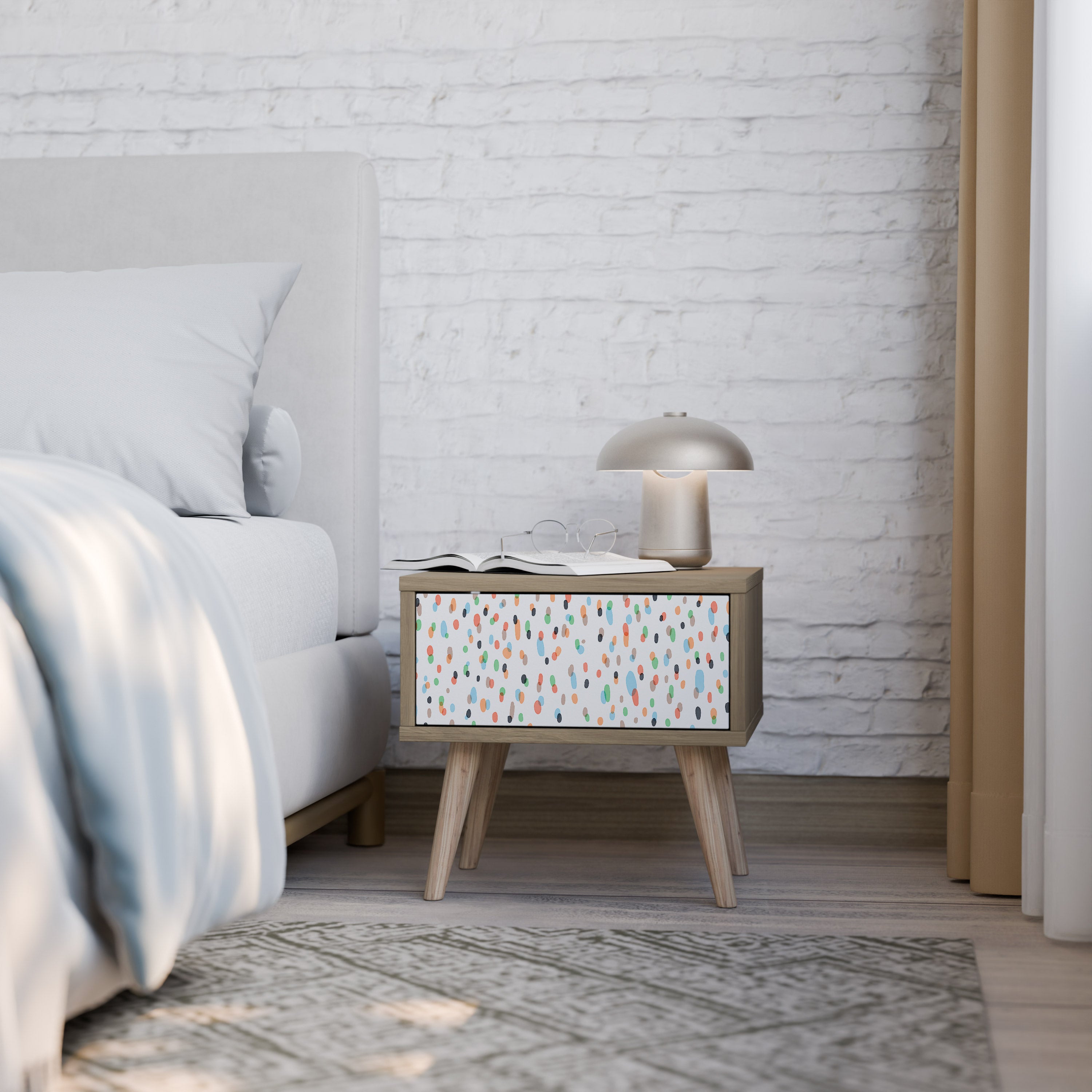 ENERGETIC SPOTS Nightstand in Oak Effect