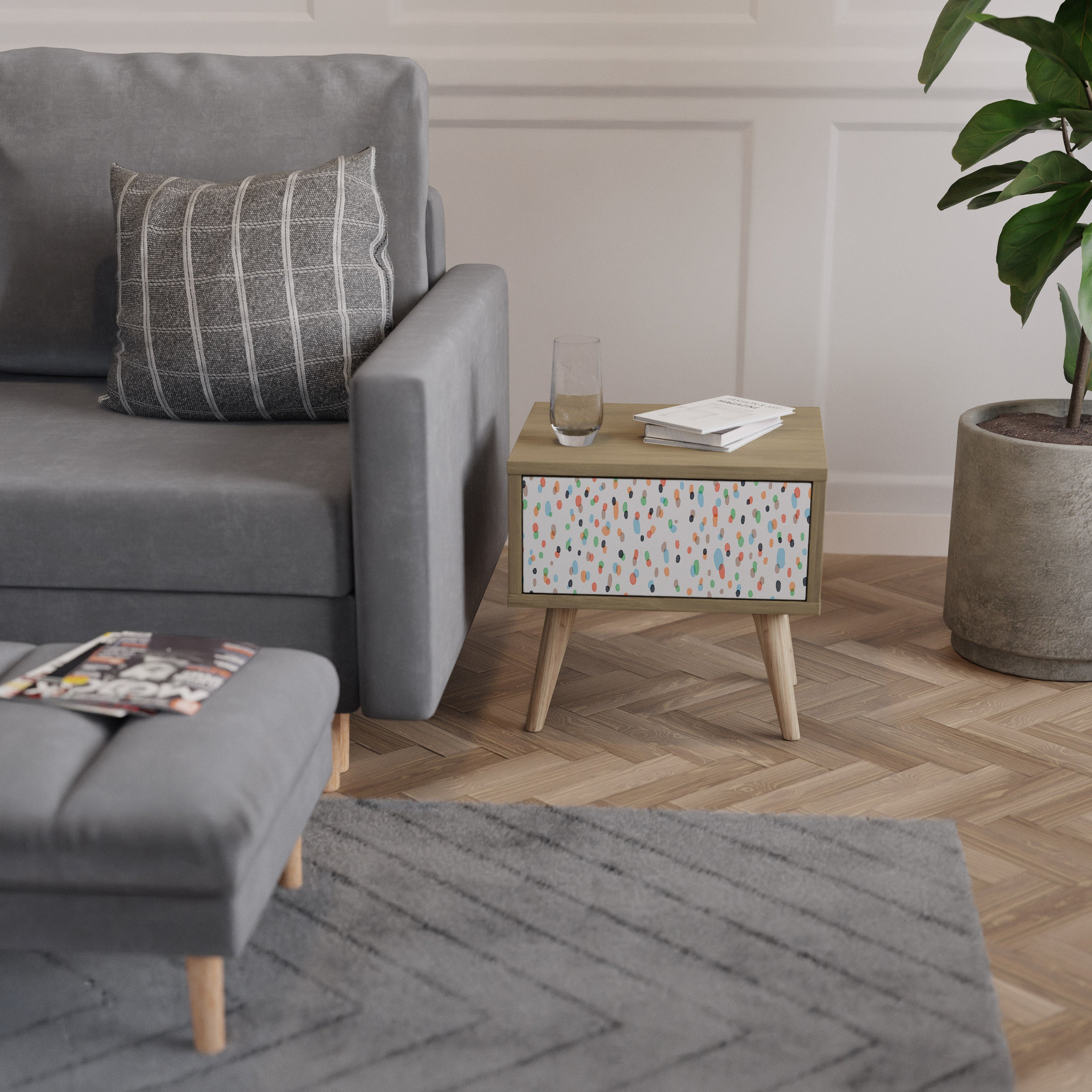 ENERGETIC SPOTS Nightstand in Oak Effect