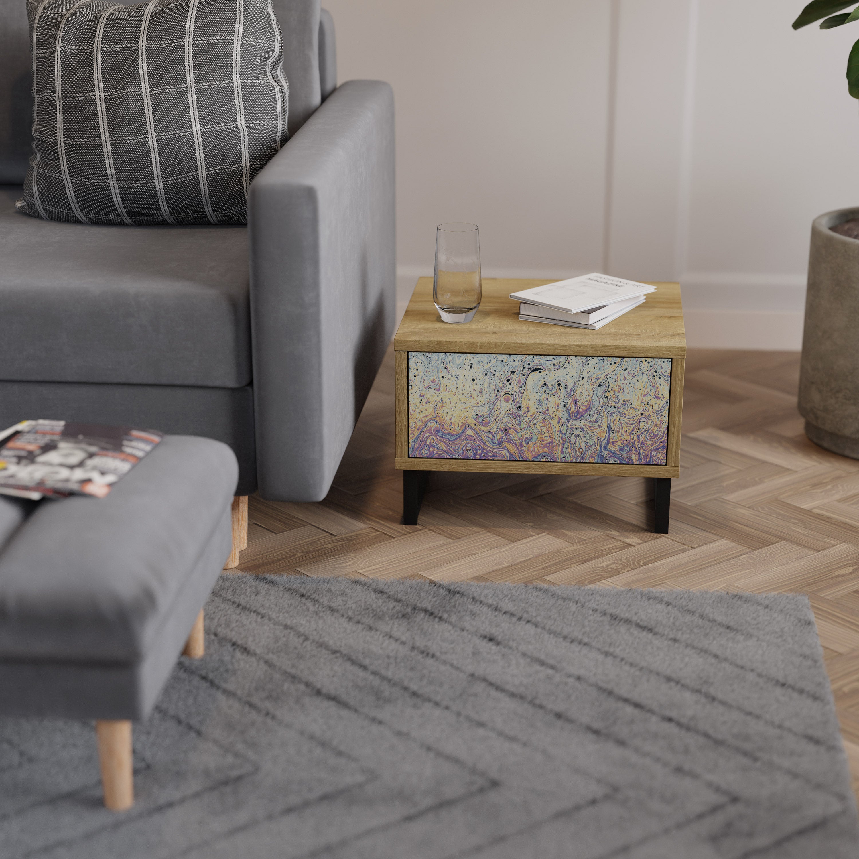 MOSAIC OF COLORS Nightstand in Oak Effect