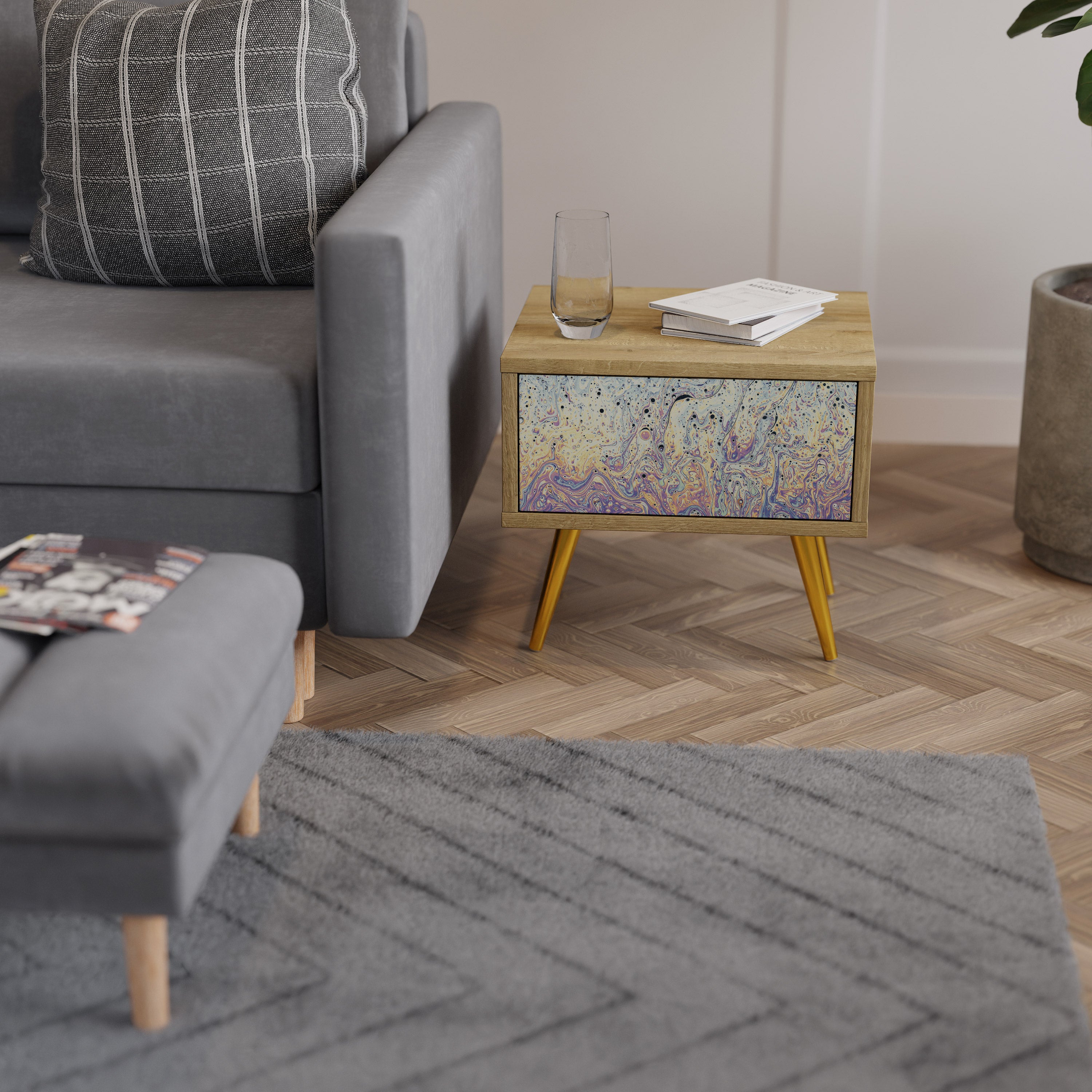 MOSAIC OF COLORS Nightstand in Oak Effect