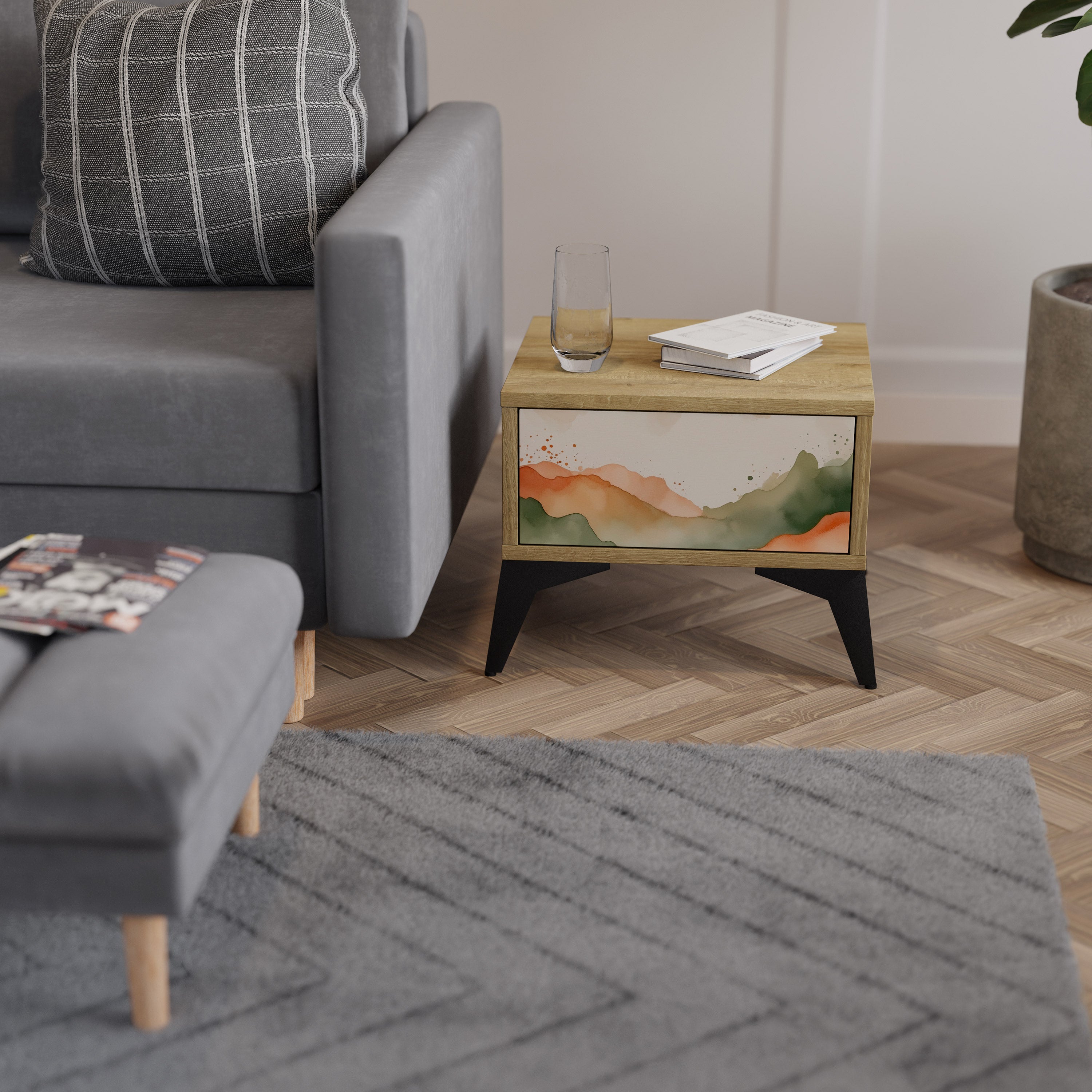 WATERCOLOUR PEAKS Nightstand in Oak Effect