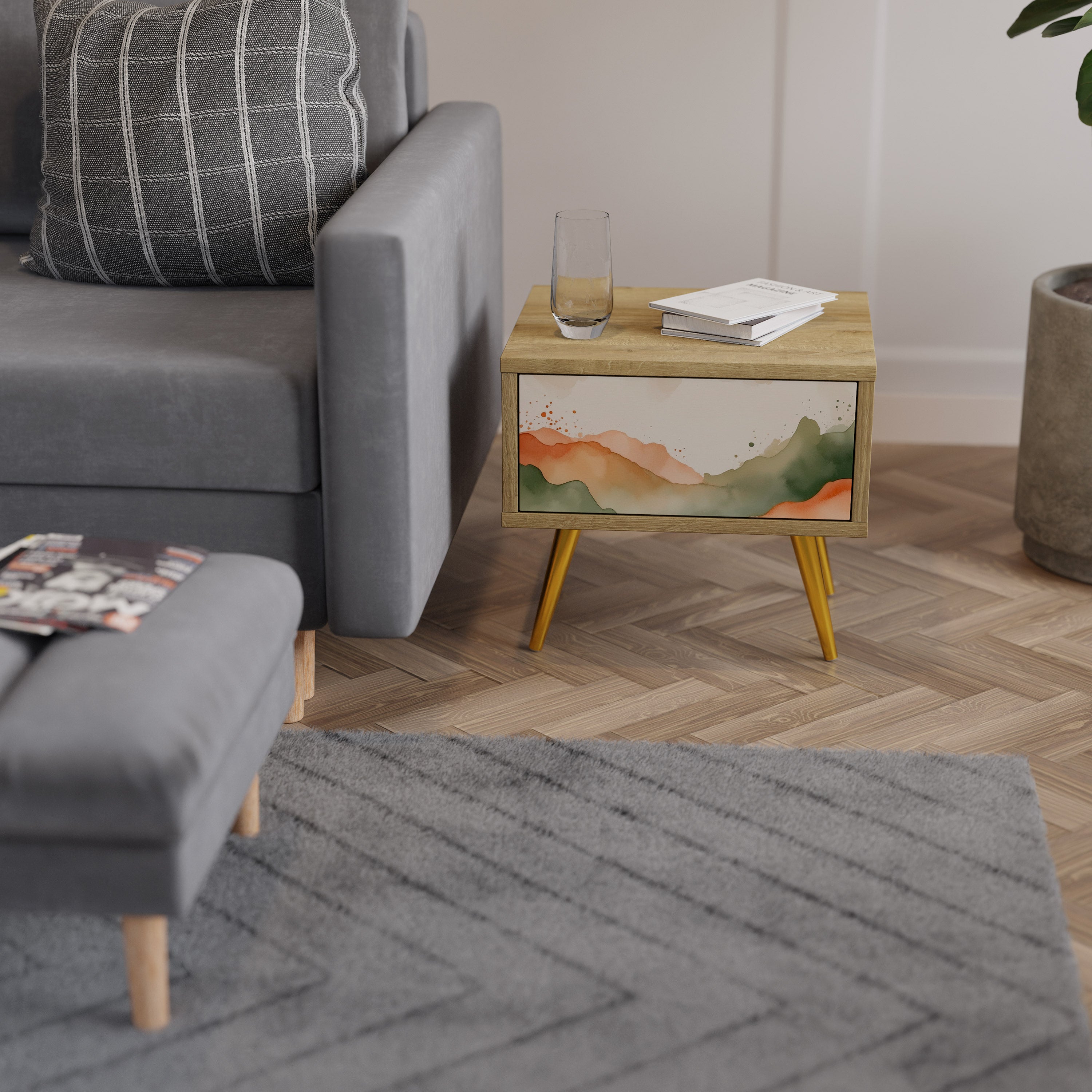 WATERCOLOUR PEAKS Nightstand in Oak Effect