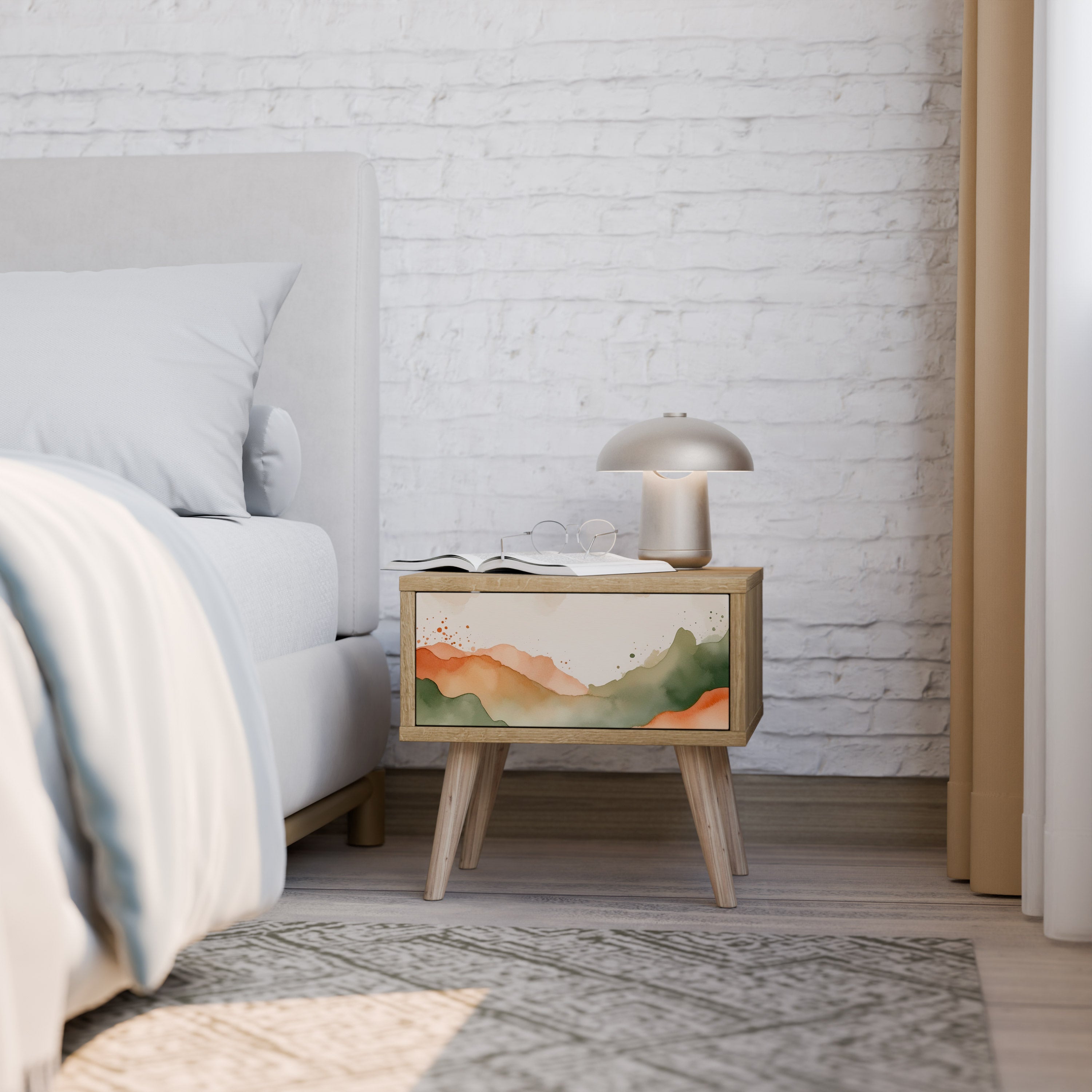 WATERCOLOUR PEAKS Nightstand in Oak Effect
