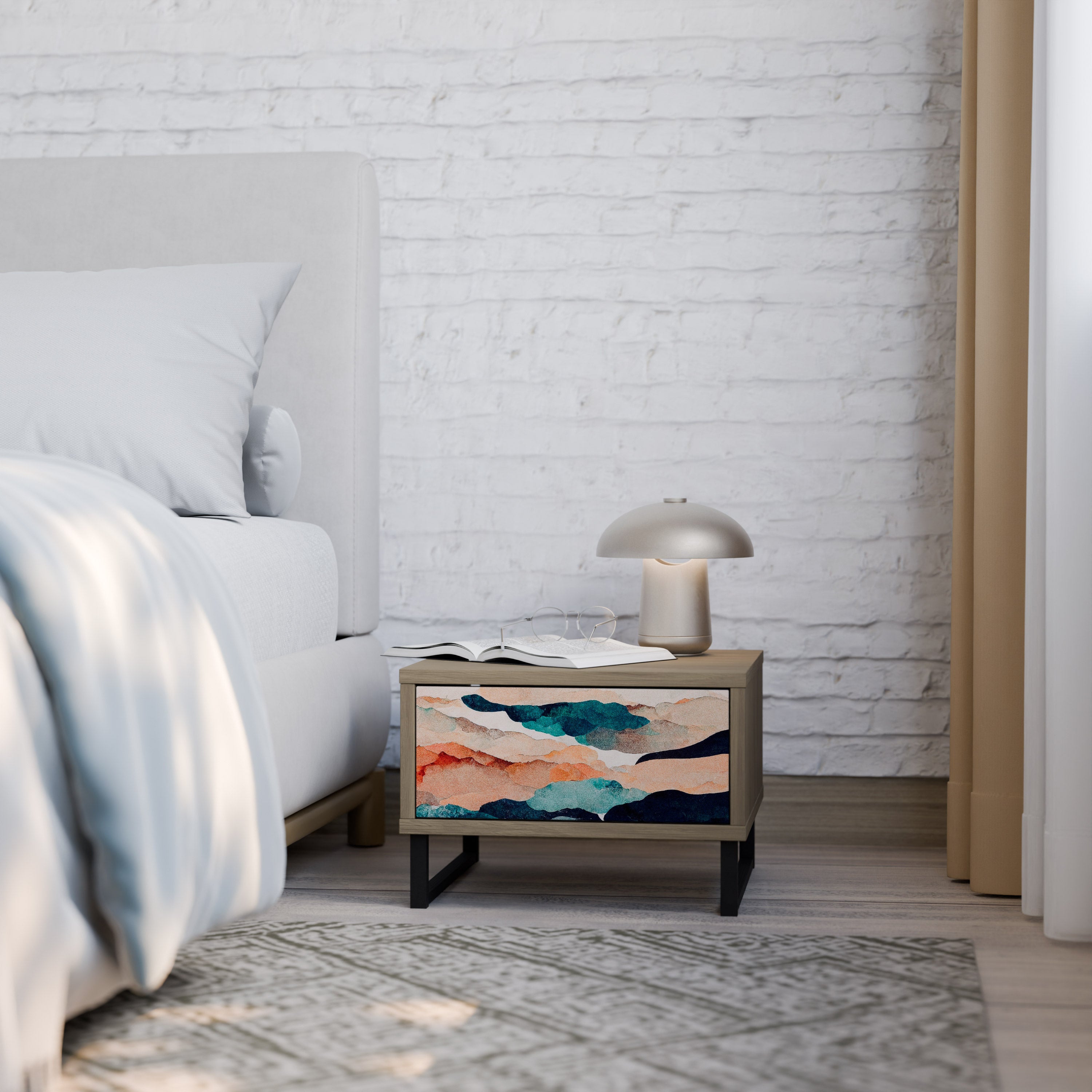ABSTRACT LANDSCAPE Nightstand in Oak Effect