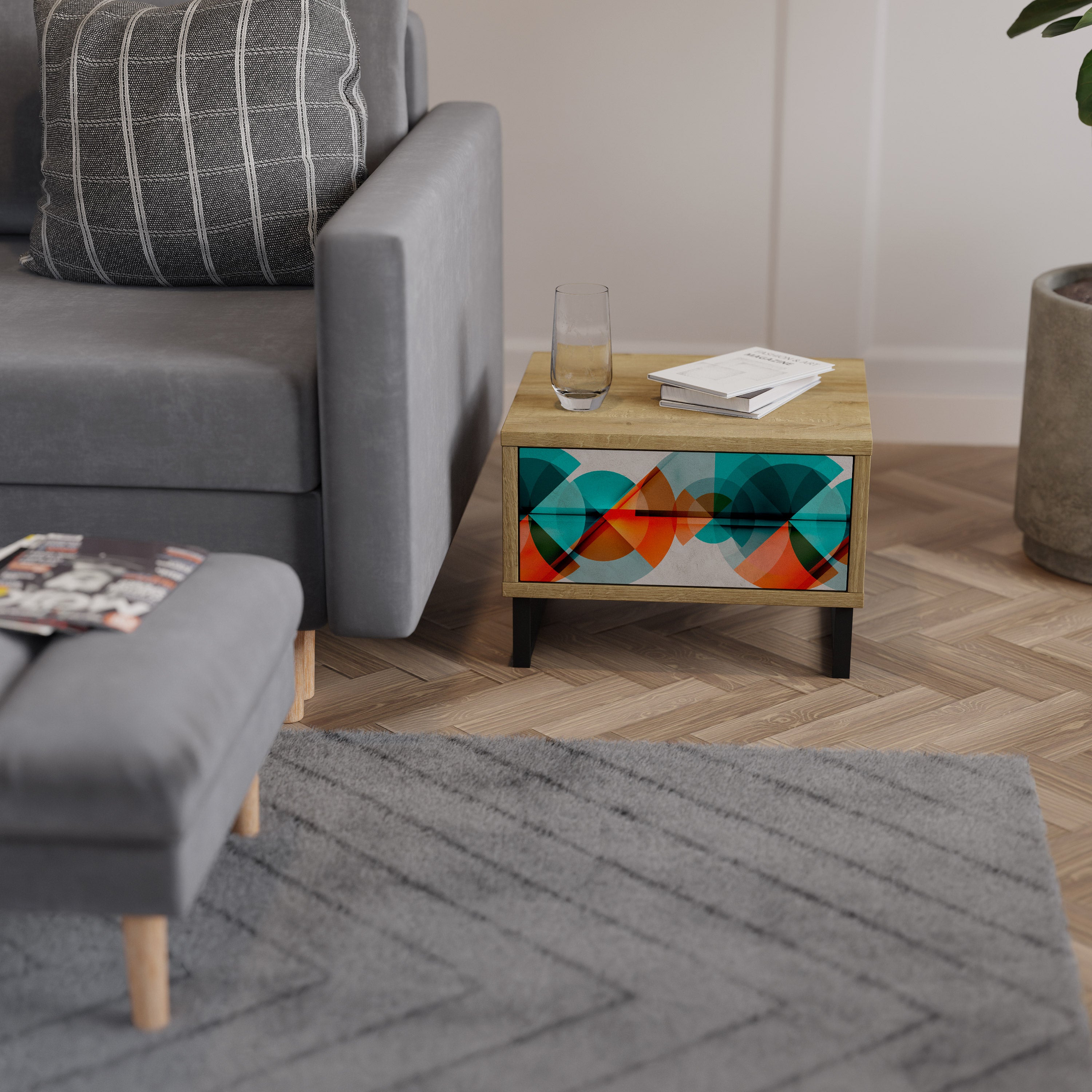 CIRCULAR RHAPSODY Nightstand in Oak Effect