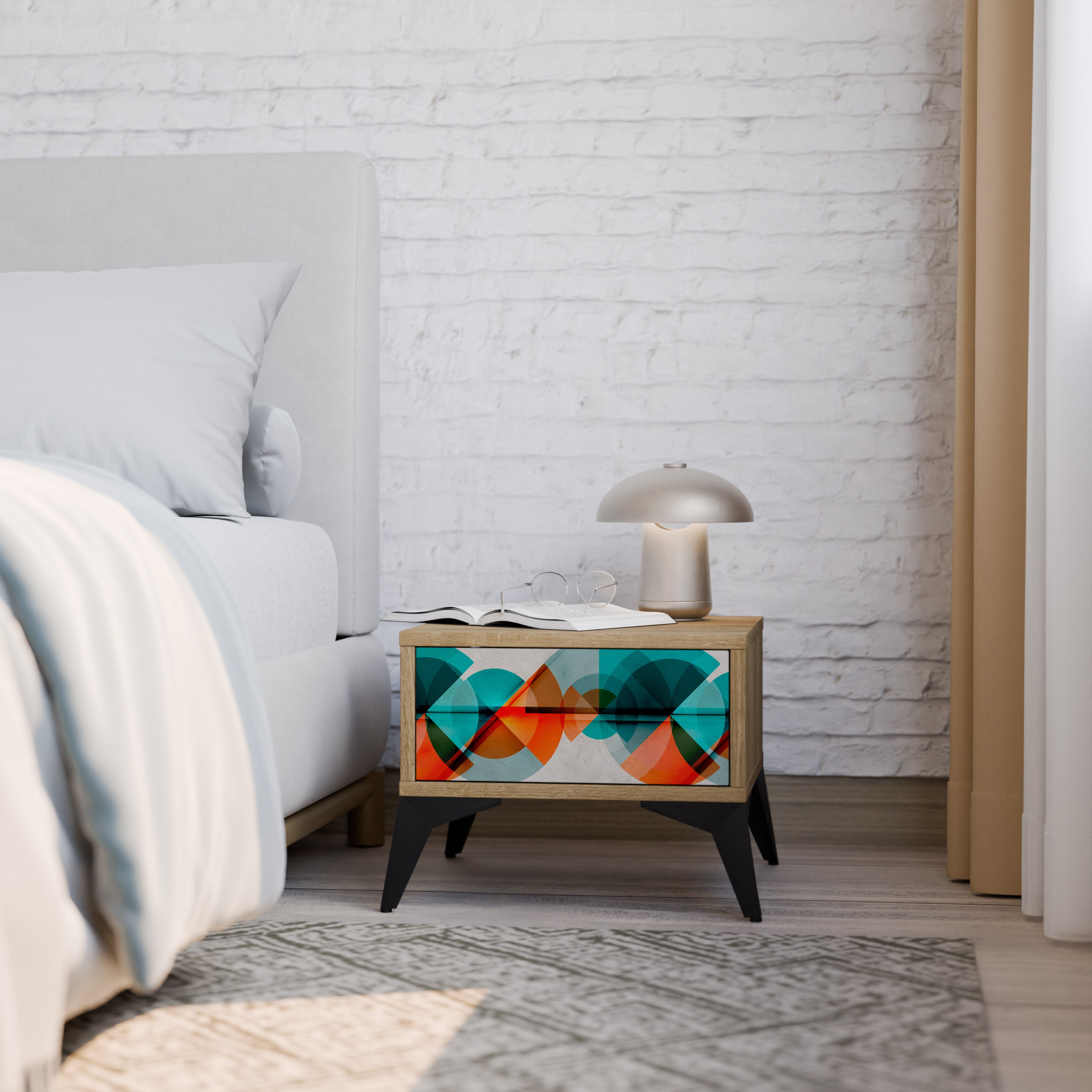 CIRCULAR RHAPSODY Nightstand in Oak Effect