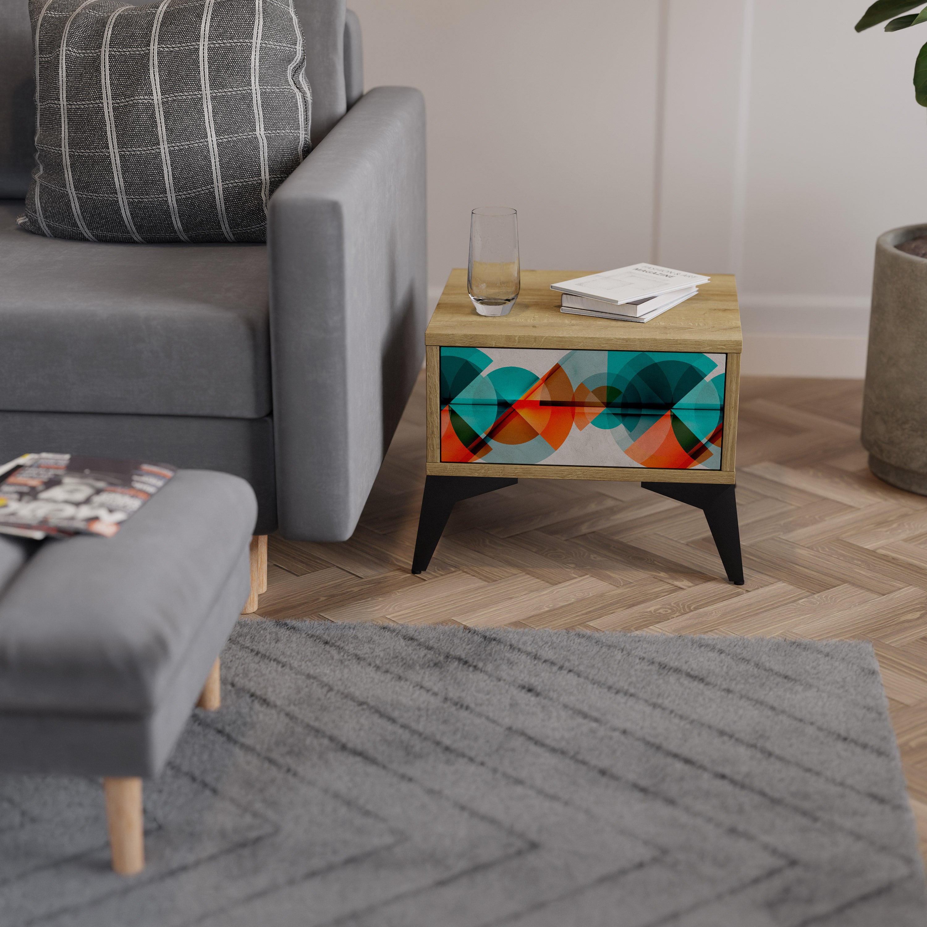 CIRCULAR RHAPSODY Nightstand in Oak Effect