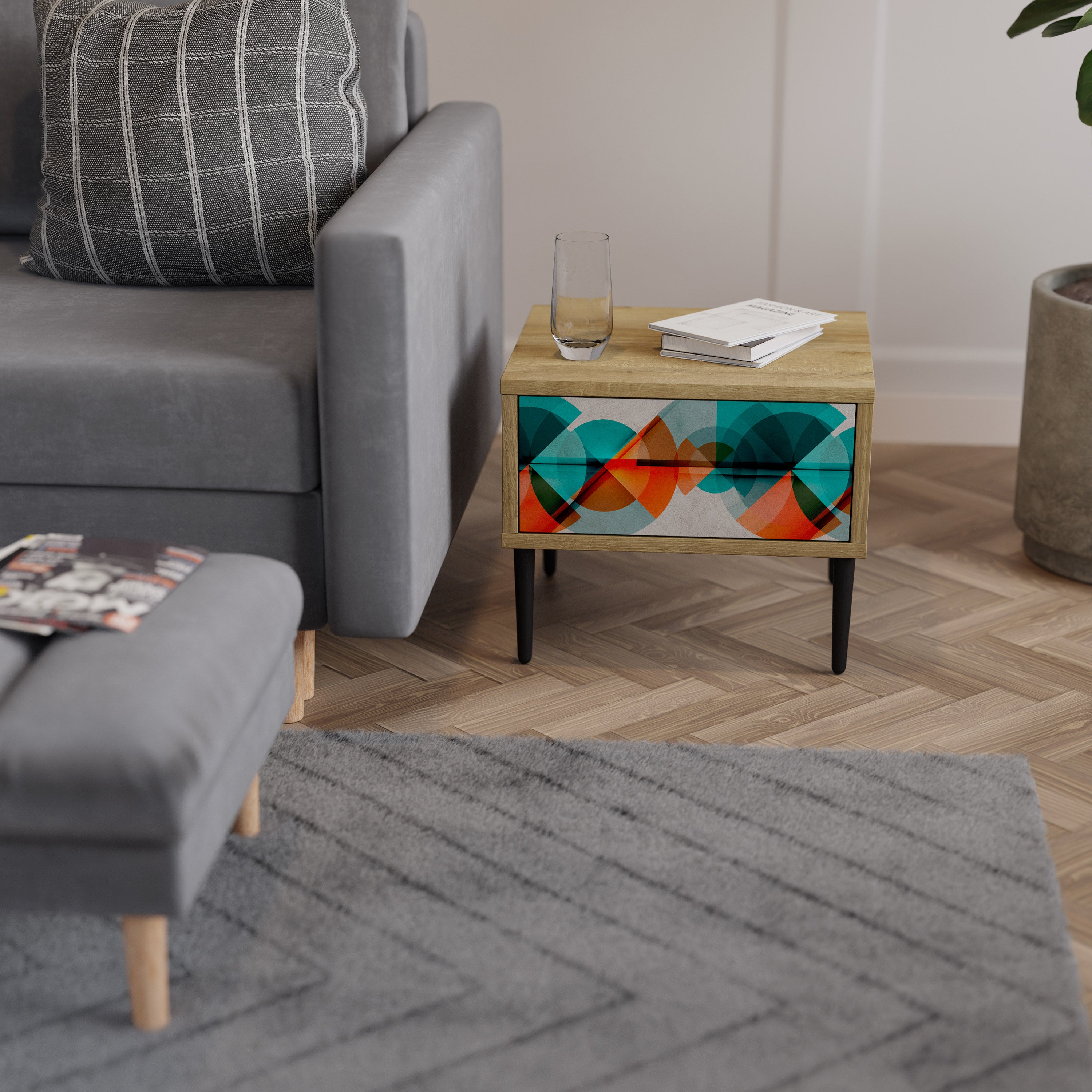 CIRCULAR RHAPSODY Nightstand in Oak Effect