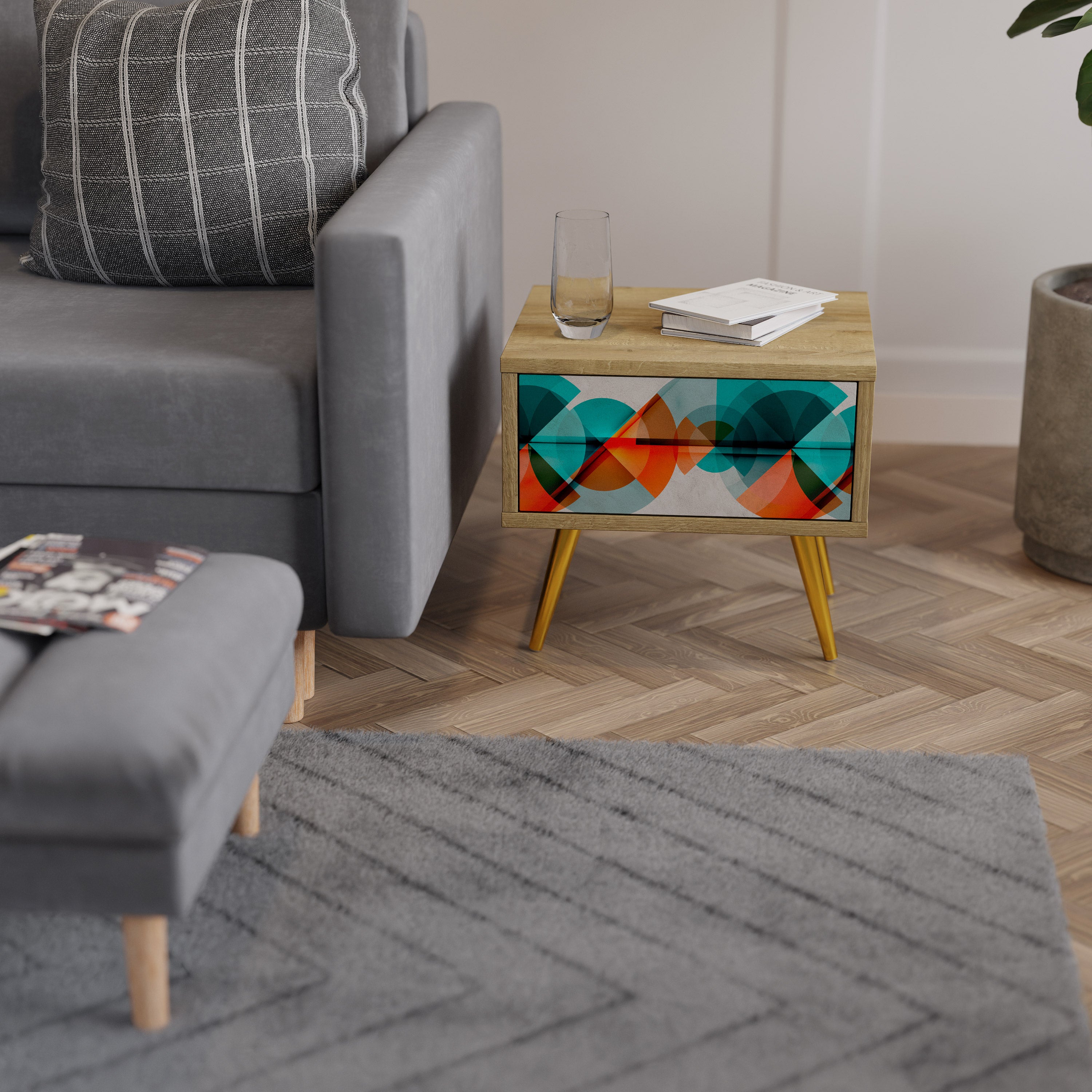 CIRCULAR RHAPSODY Nightstand in Oak Effect