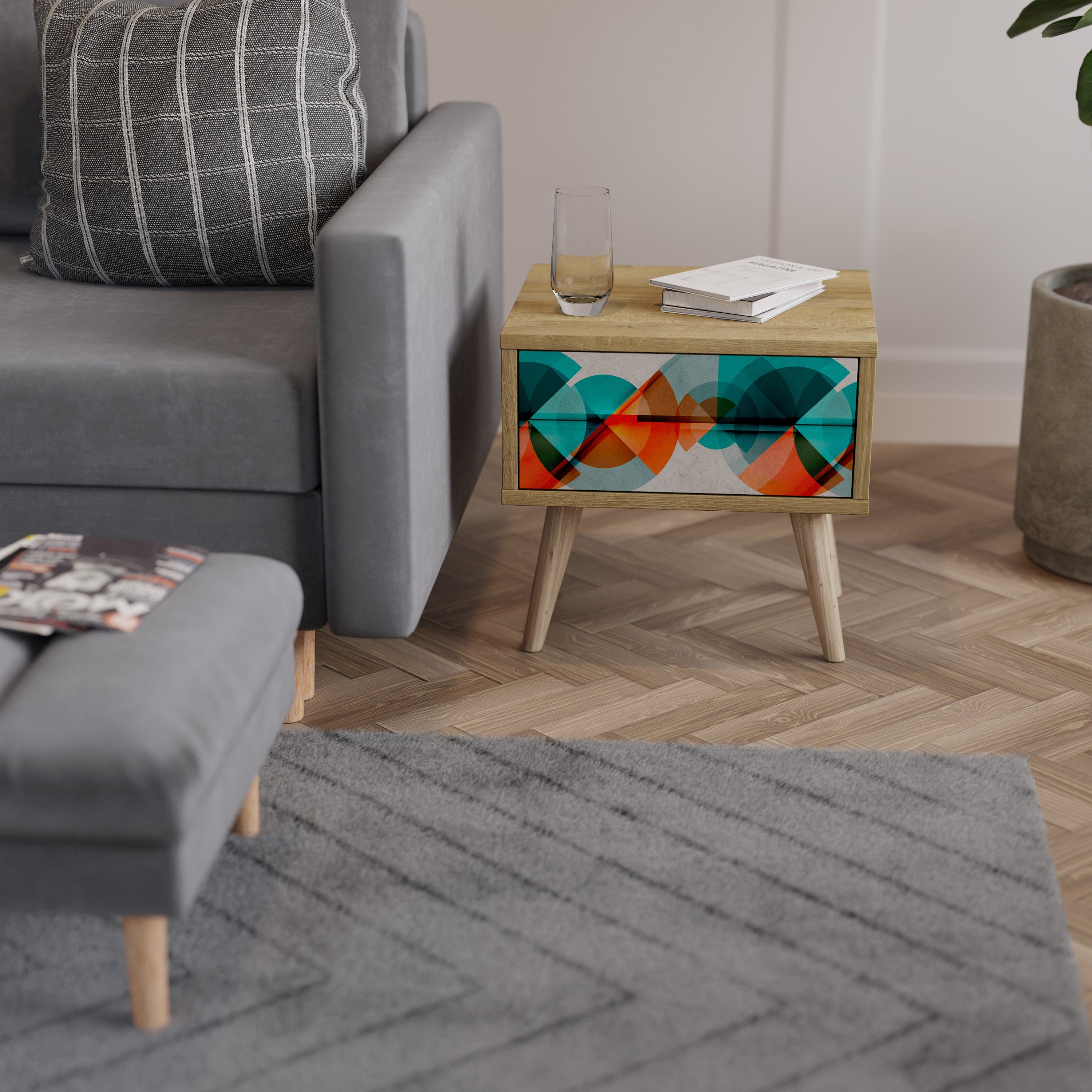 CIRCULAR RHAPSODY Nightstand in Oak Effect