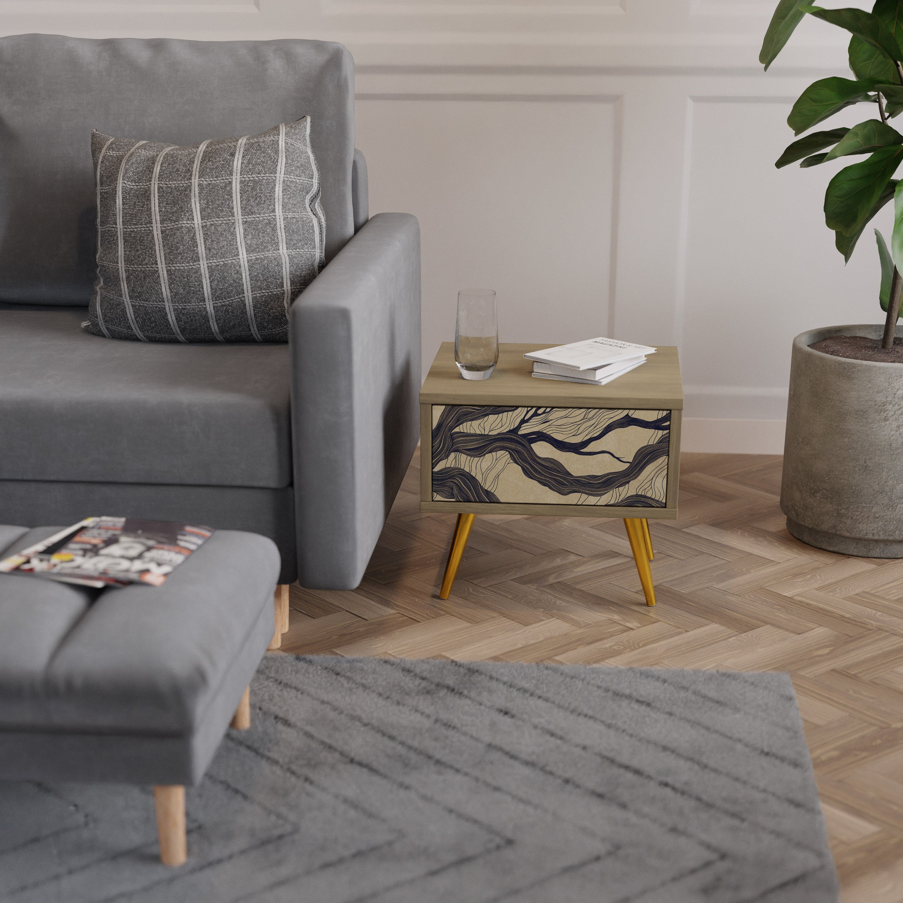 UNIFIED FRAGMENTS Nightstand in Oak Effect