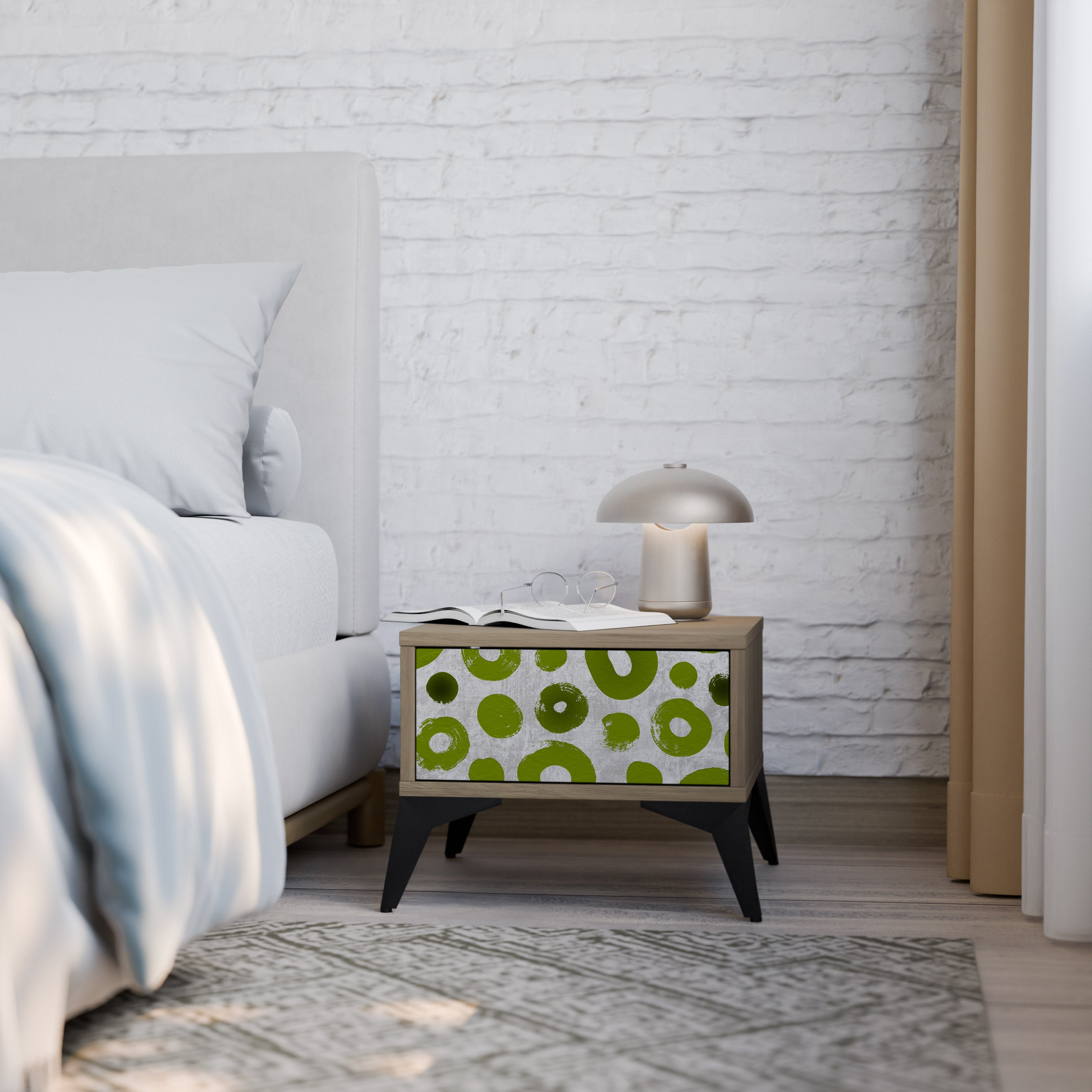 GREEN RHAPSODY Nightstand in Oak Effect