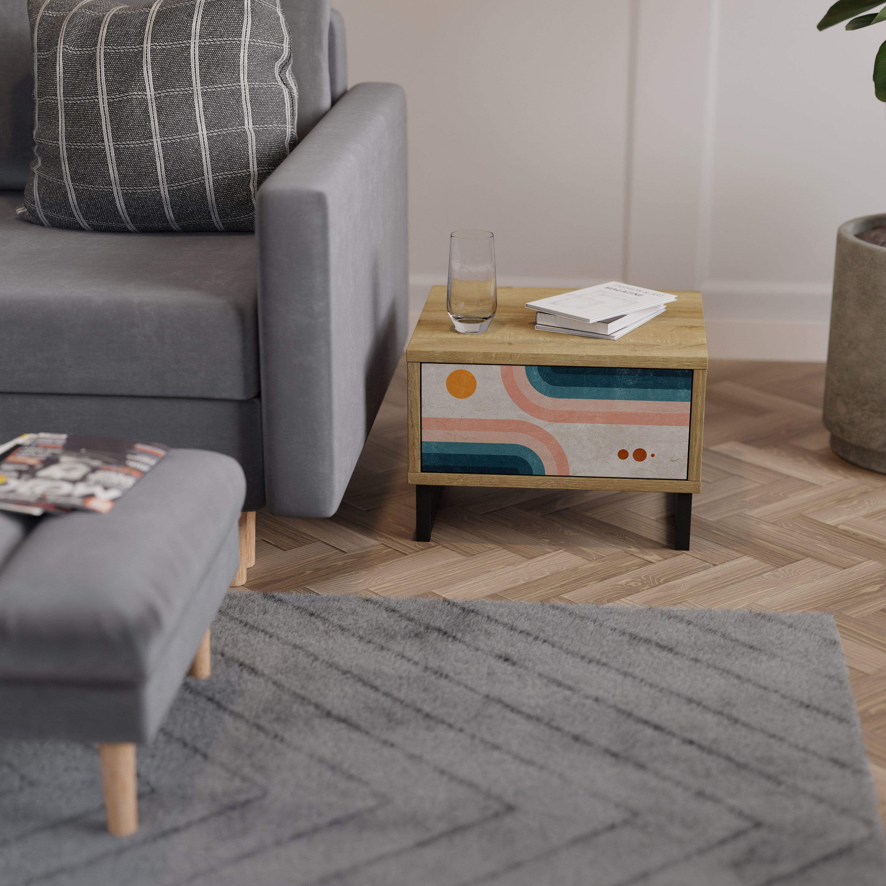 TWO HALVES Nightstand in Oak Effect