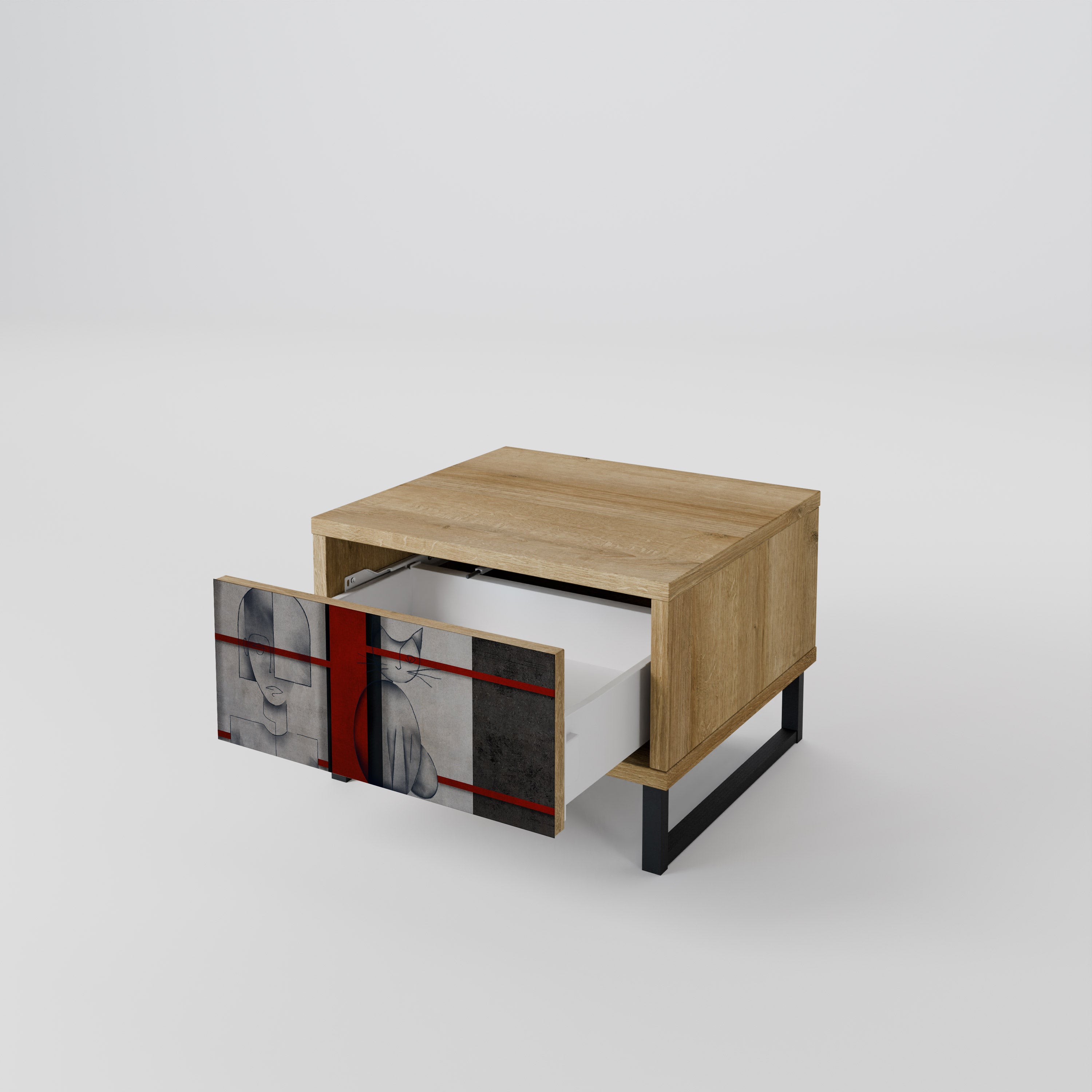 GRAY FIGURES Nightstand in Oak Effect