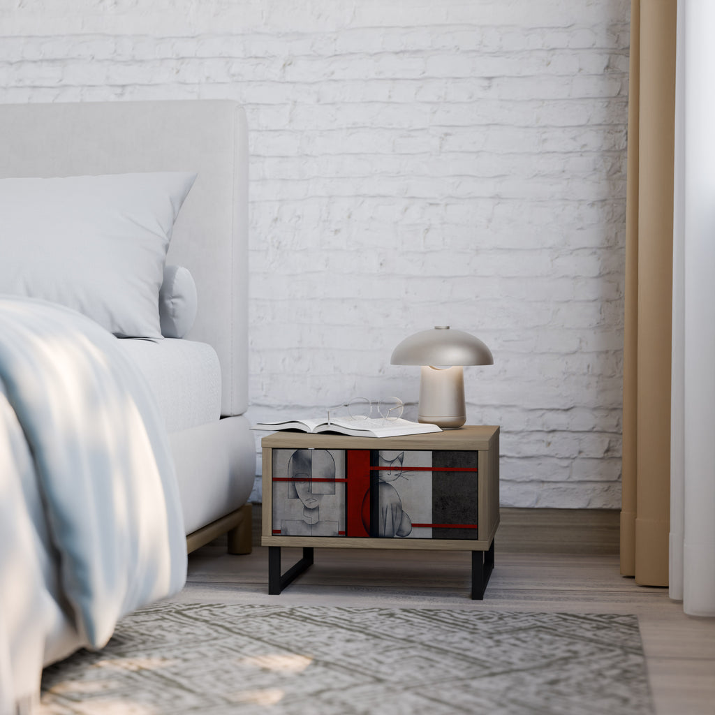 GRAY FIGURES Nightstand in Oak Effect