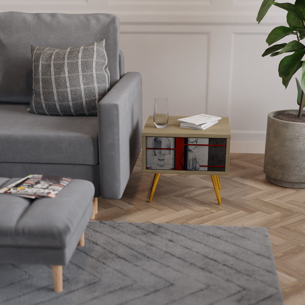 GRAY FIGURES Nightstand in Oak Effect