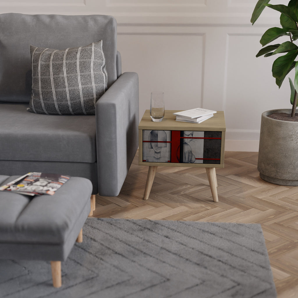 GRAY FIGURES Nightstand in Oak Effect