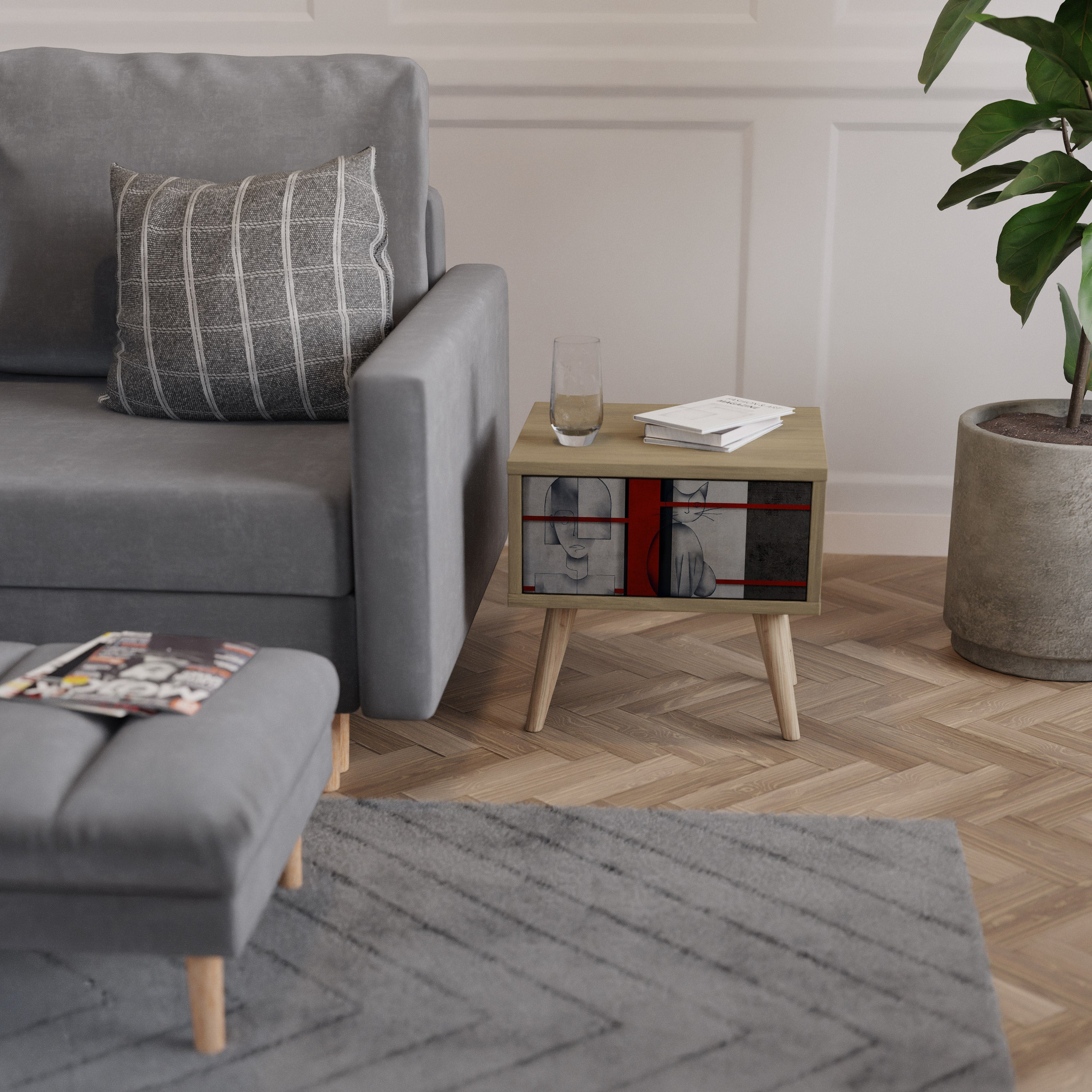 GRAY FIGURES Nightstand in Oak Effect