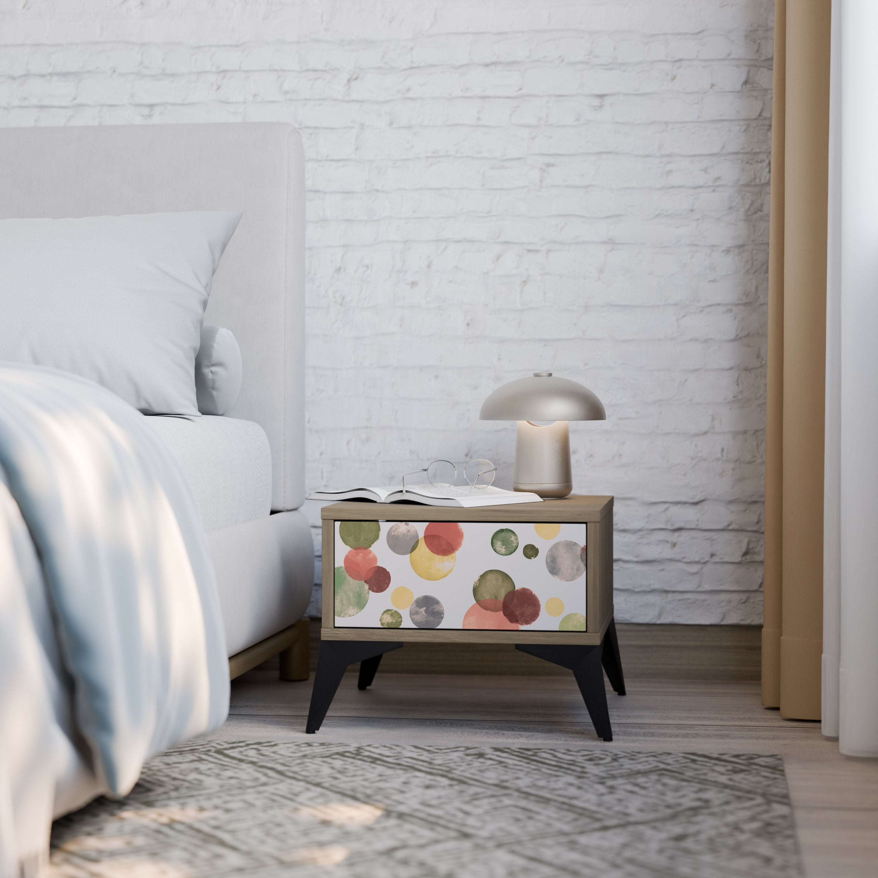 FLEETING HAPPINESS Nightstand in Oak Effect