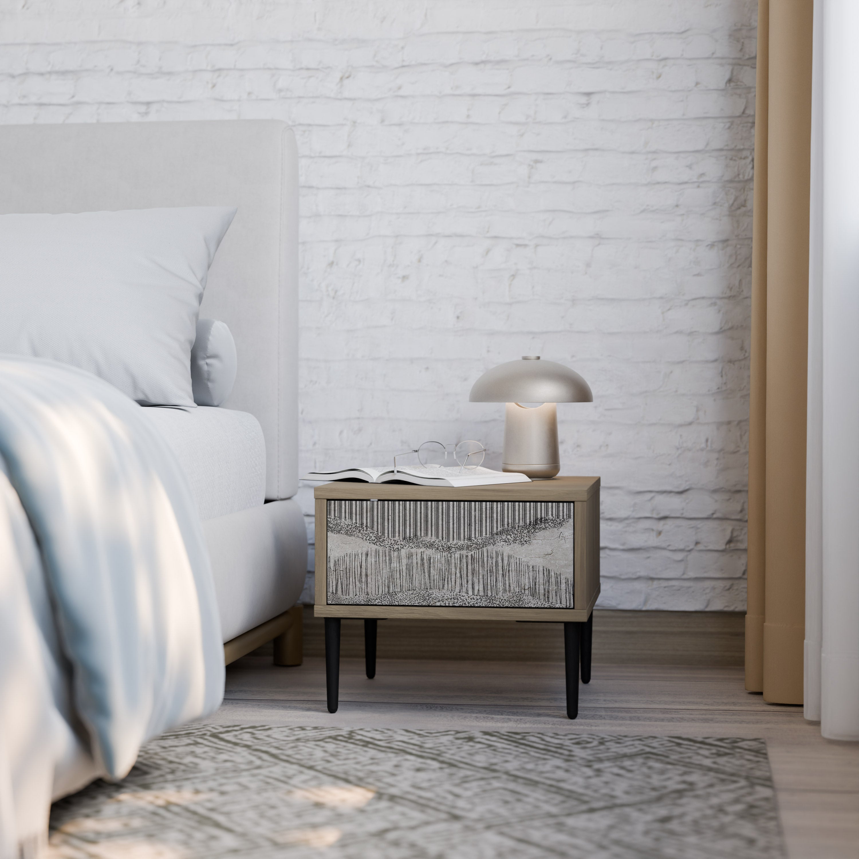 GRAIN LINES Nightstand in Oak Effect